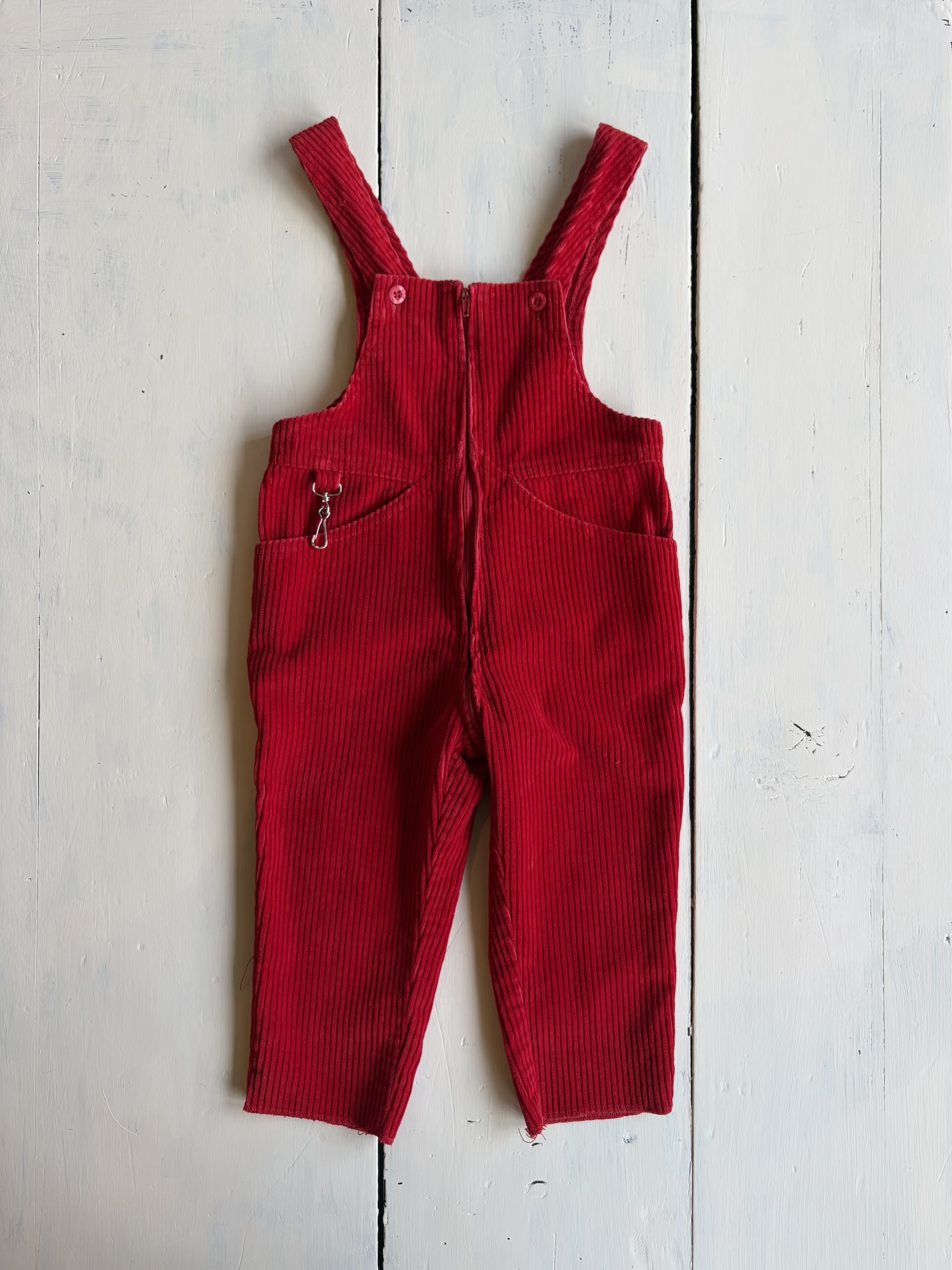 【kids】France vintage red front zipper overall