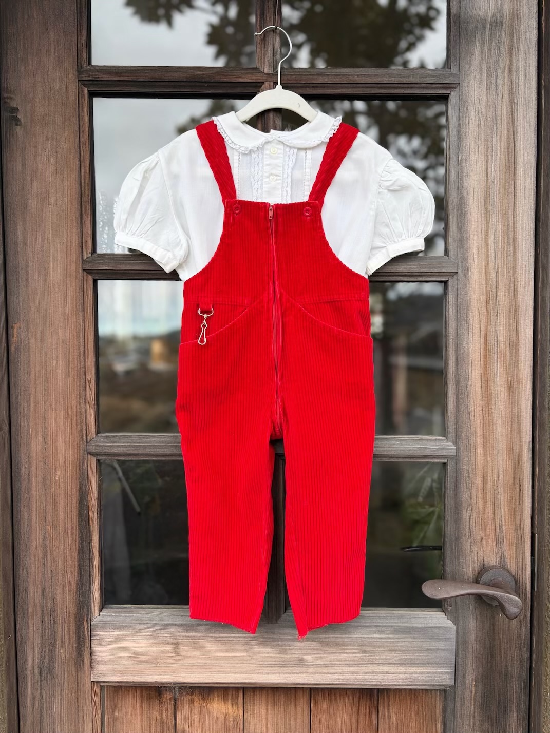 【kids】France vintage red front zipper overall 2