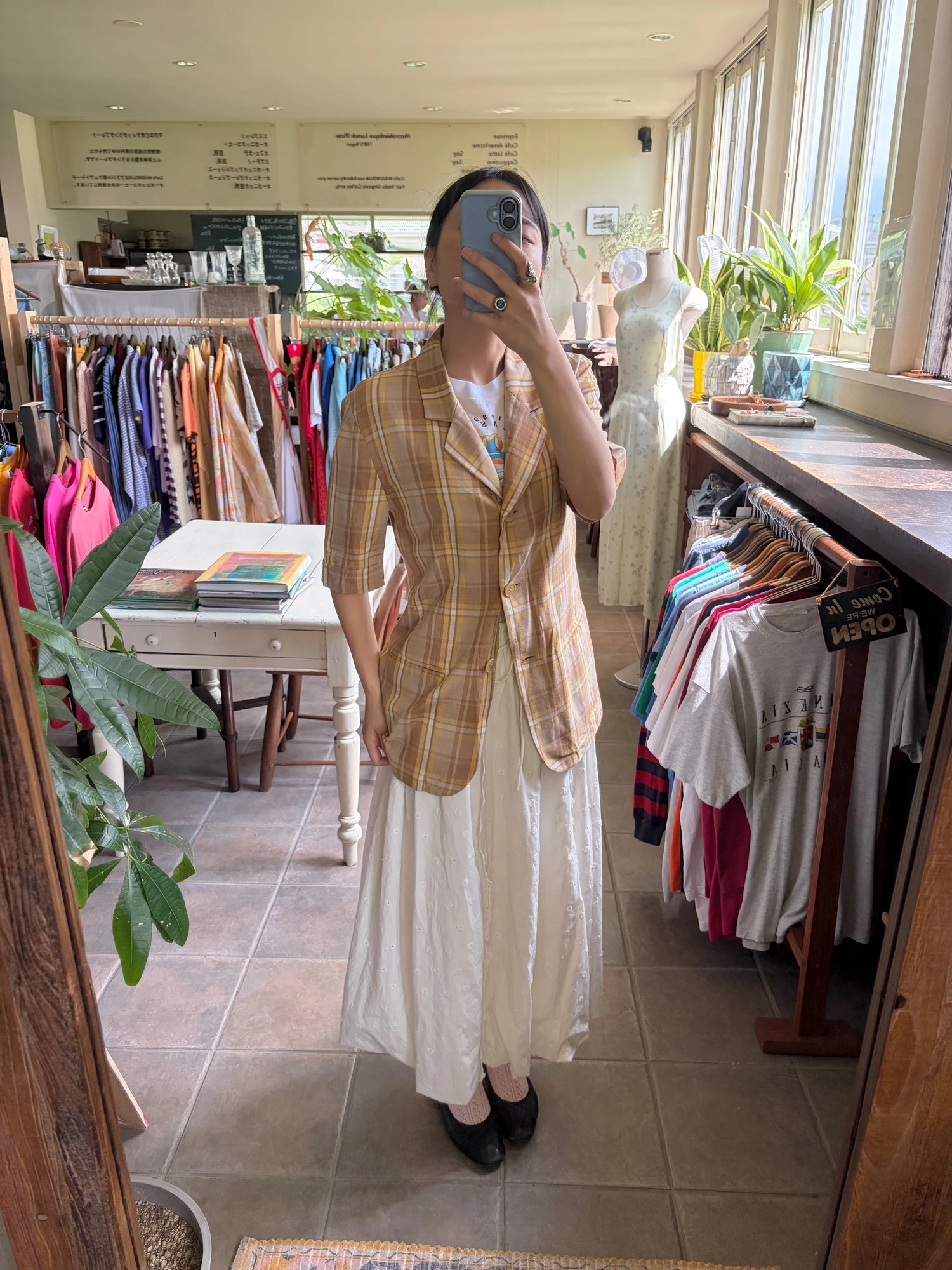 Italy vintage plaid half sleeve jct 7