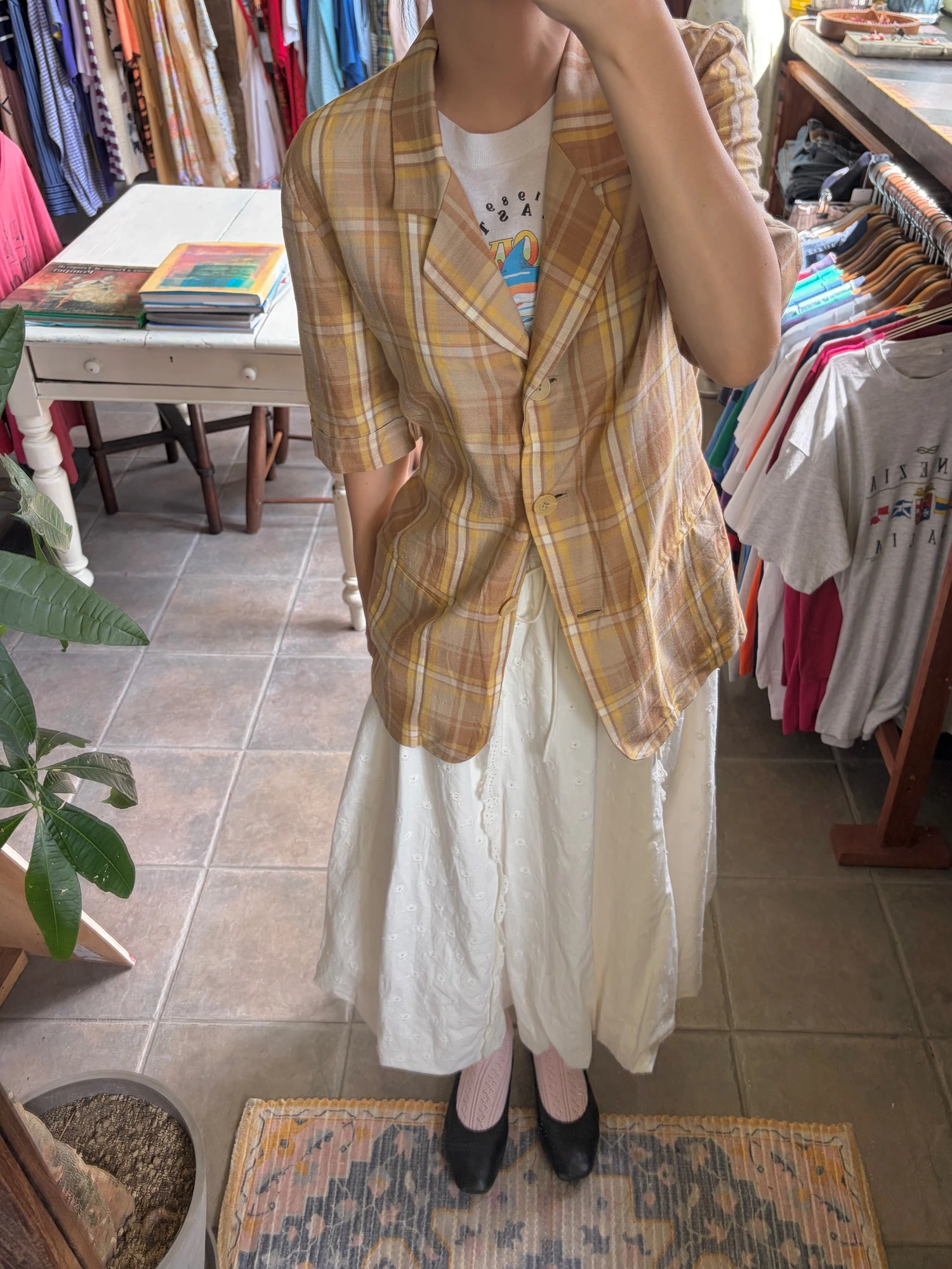 Italy vintage plaid half sleeve jct 8