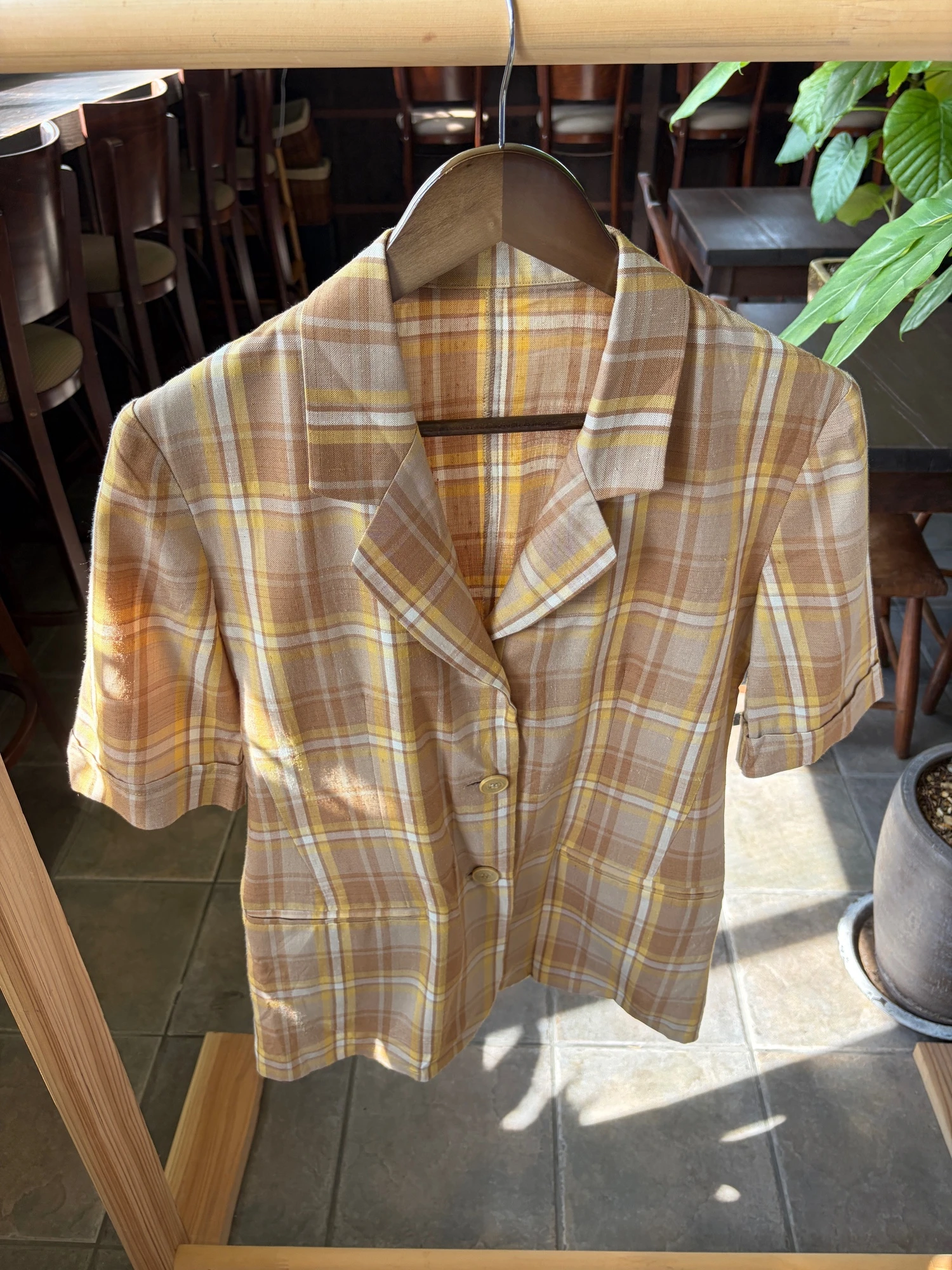 Italy vintage plaid half sleeve jct 2