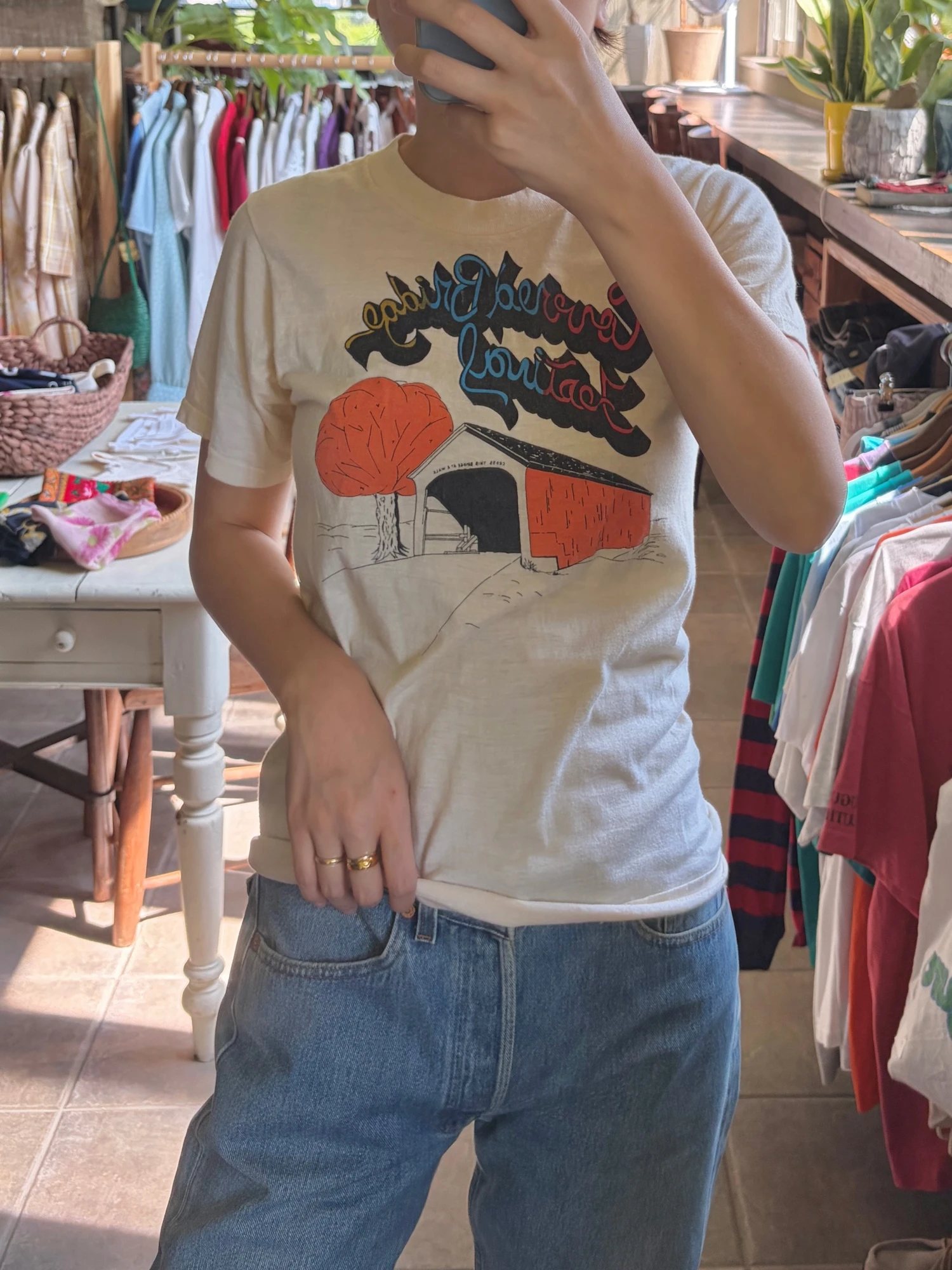 USA vintage beige print t shirt 5