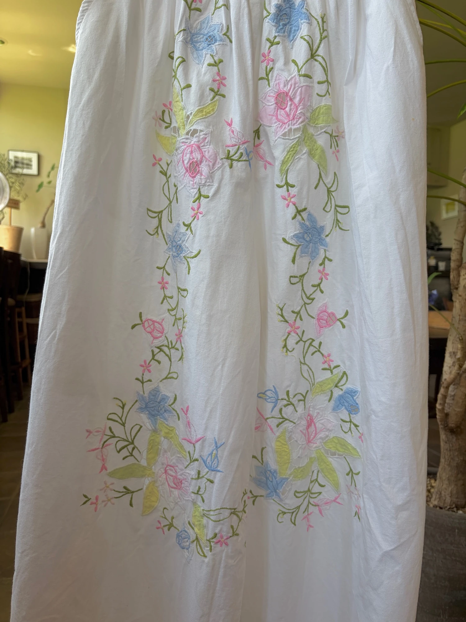 vintage flower embroidered cotton wide pants 3