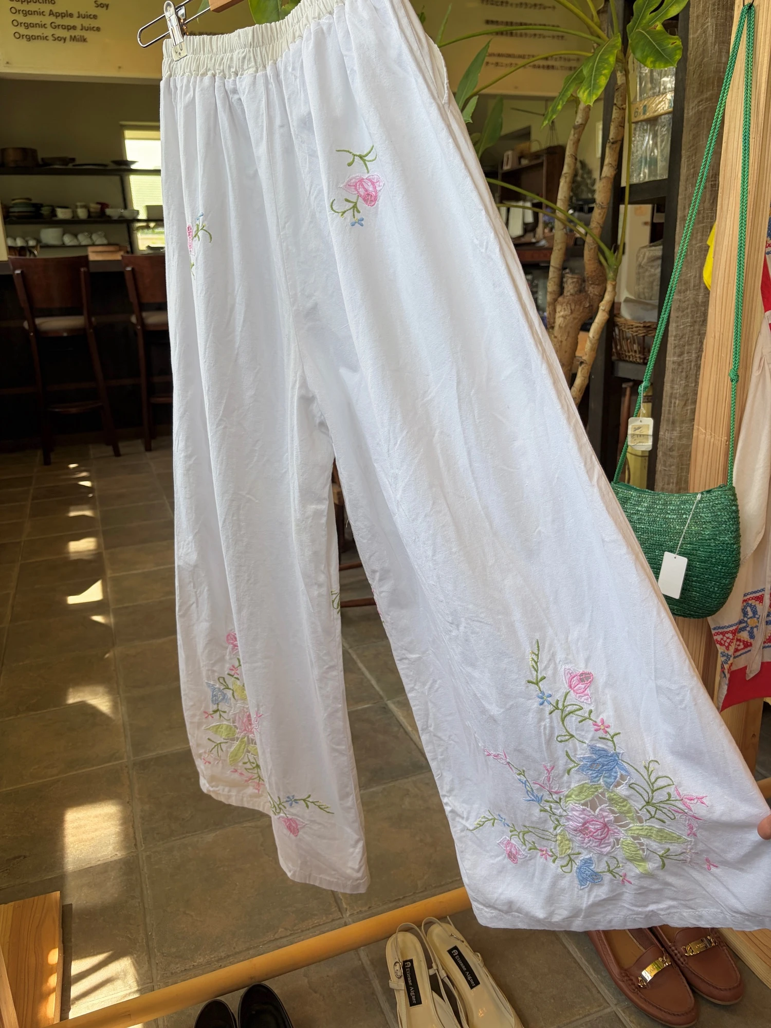 vintage flower embroidered cotton wide pants 11