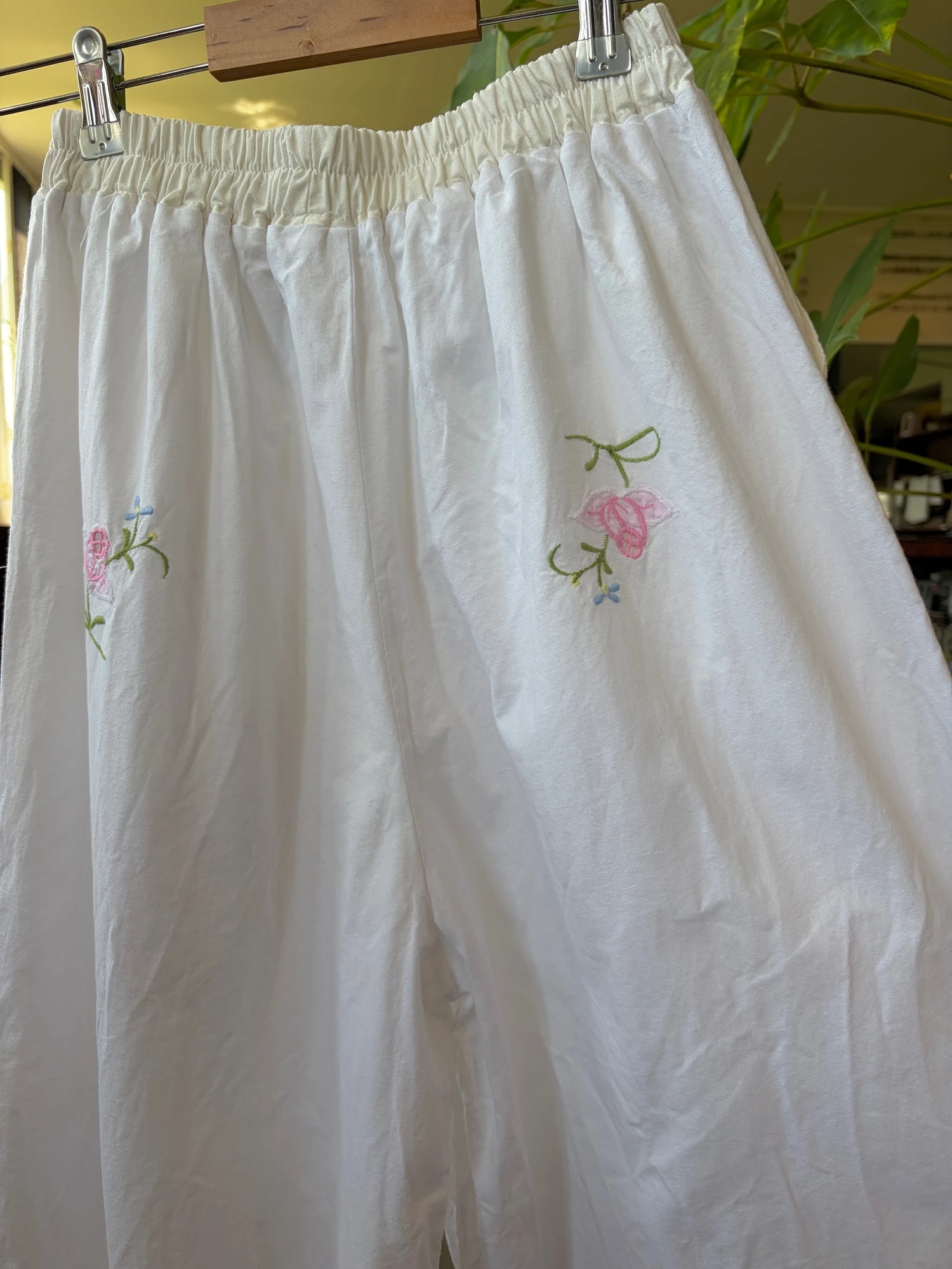 vintage flower embroidered cotton wide pants 12