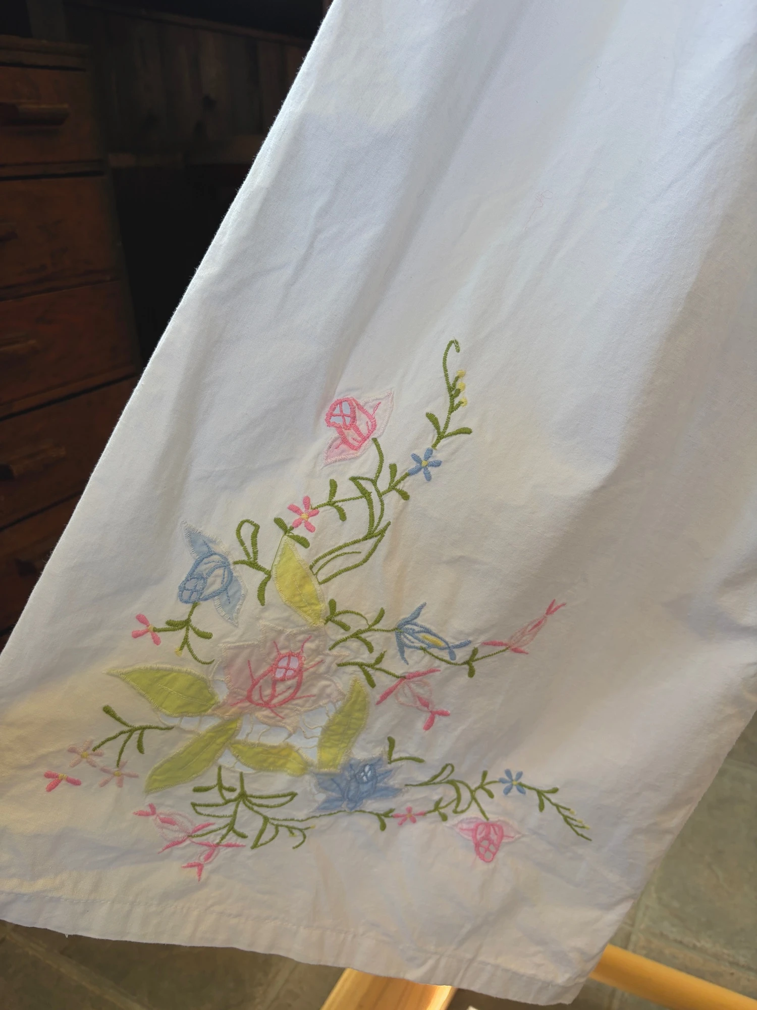 vintage flower embroidered cotton wide pants 13