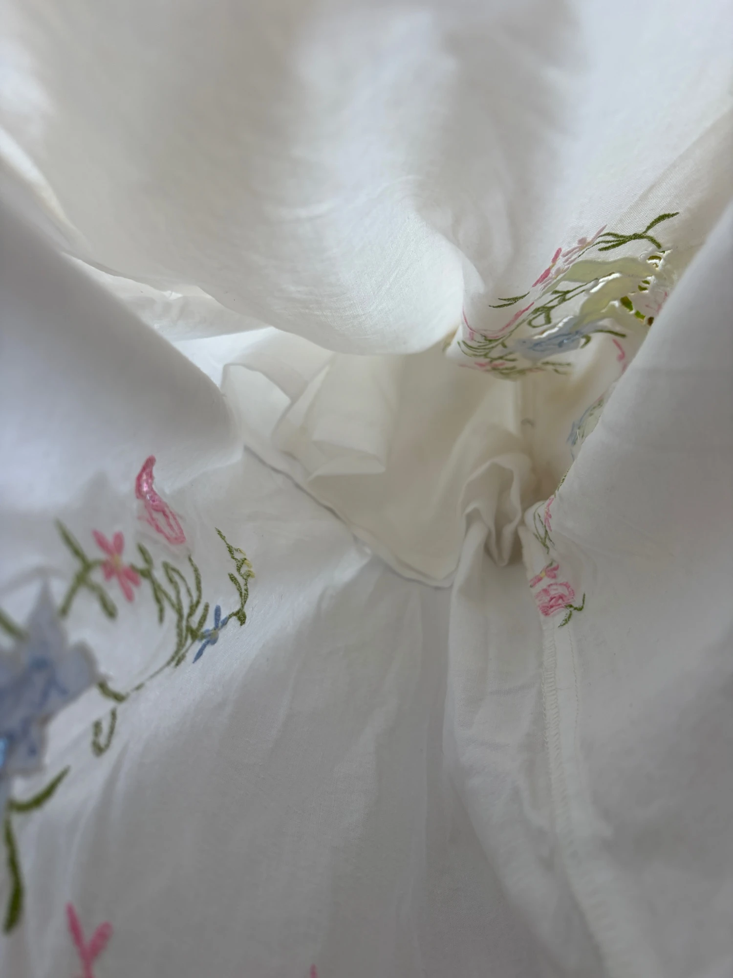 vintage flower embroidered cotton wide pants 14