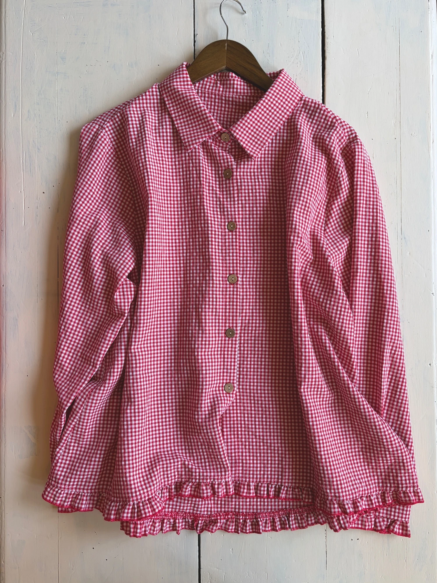 red frill plaid shirt 2