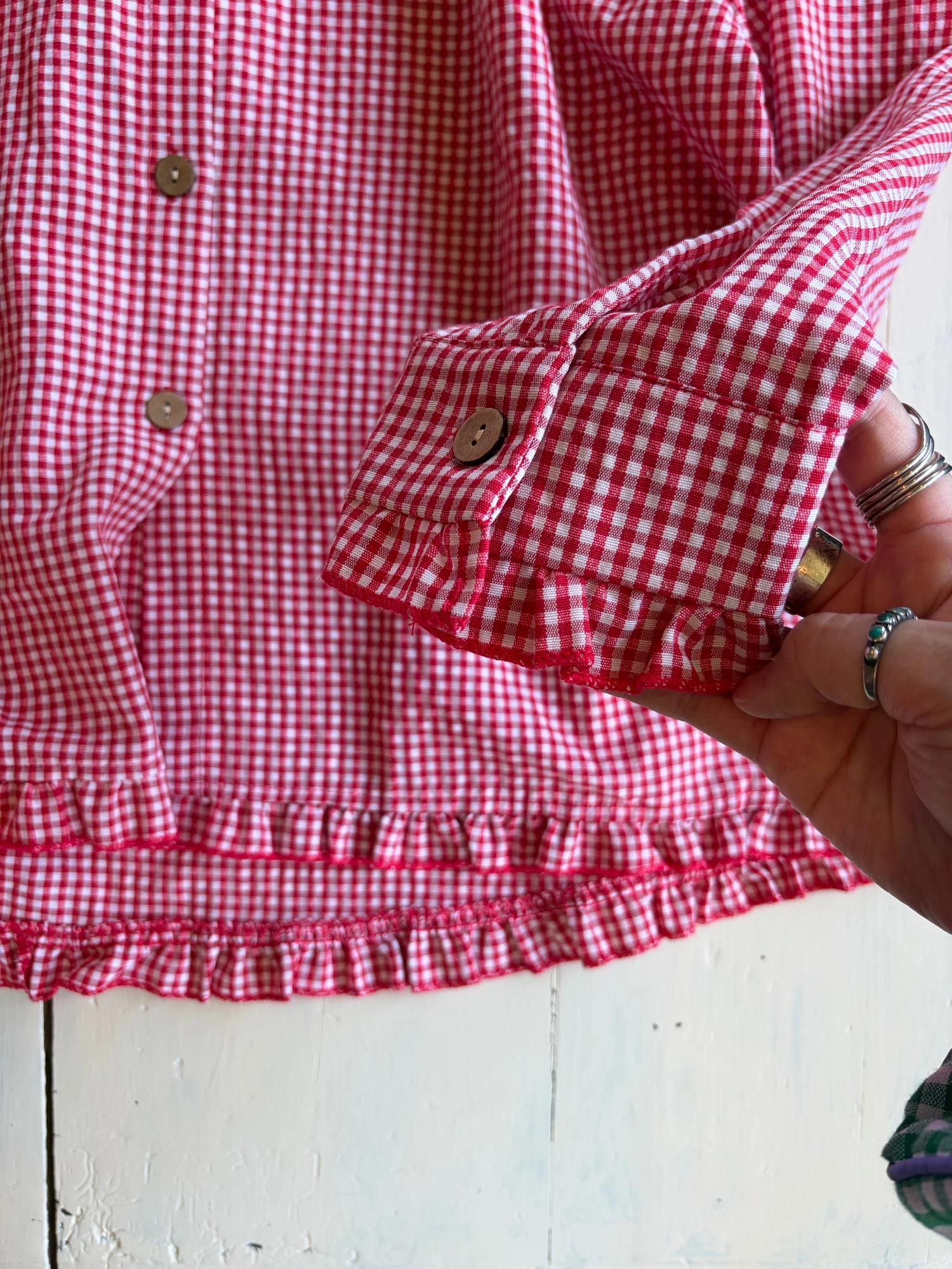 red frill plaid shirt 4