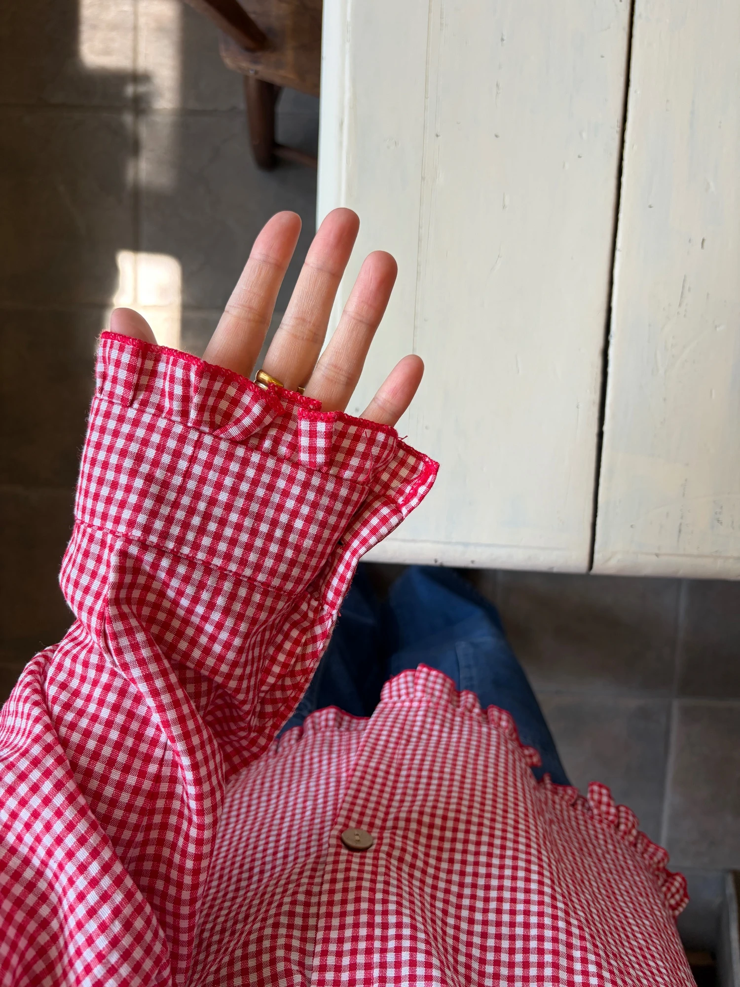 red frill plaid shirt 5
