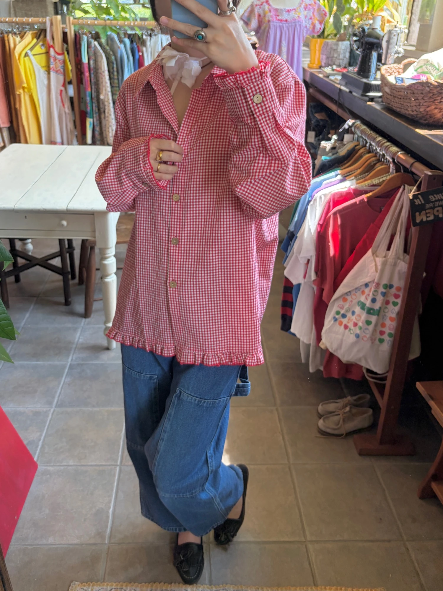 red frill plaid shirt 7