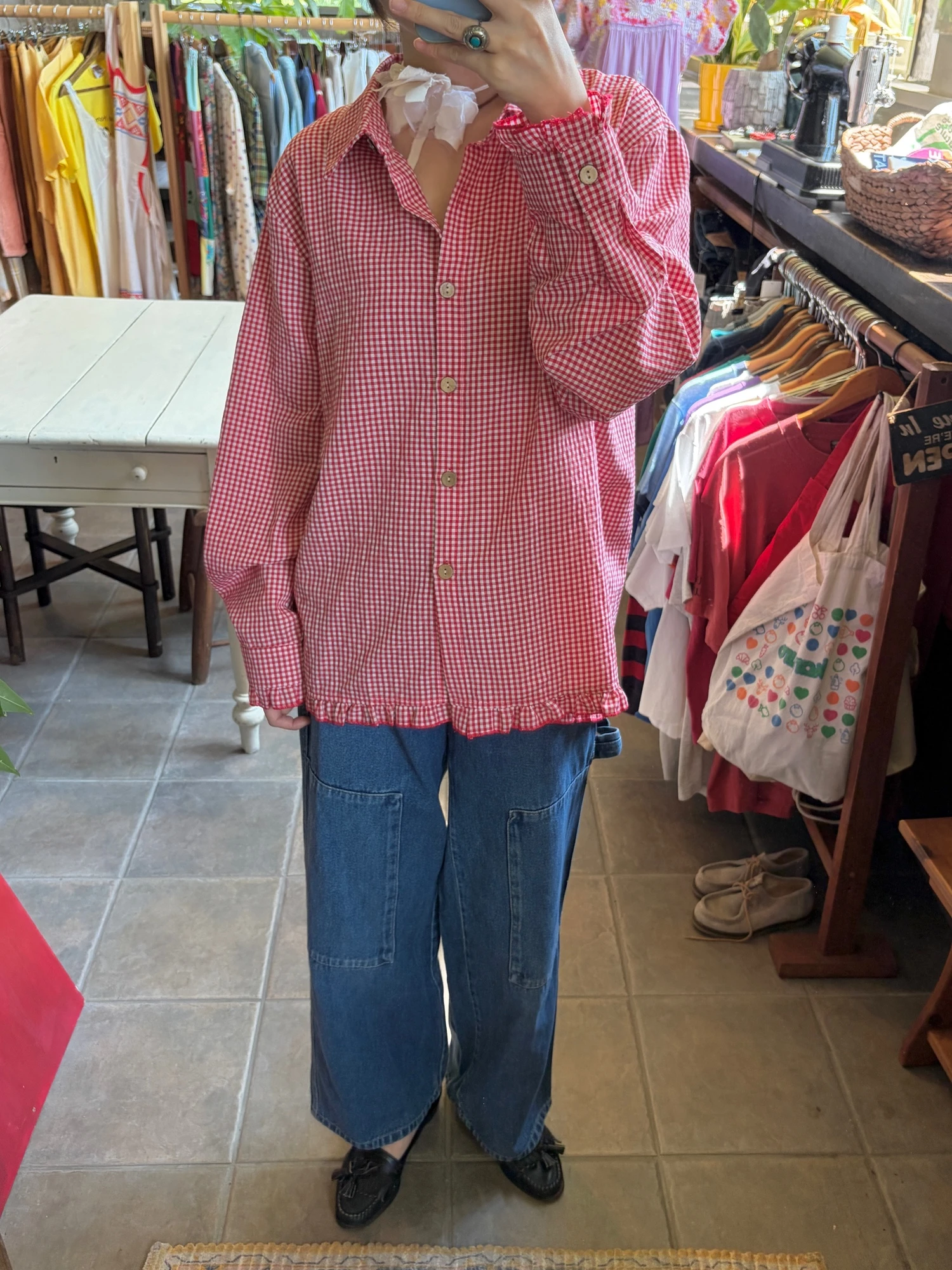 red frill plaid shirt 8