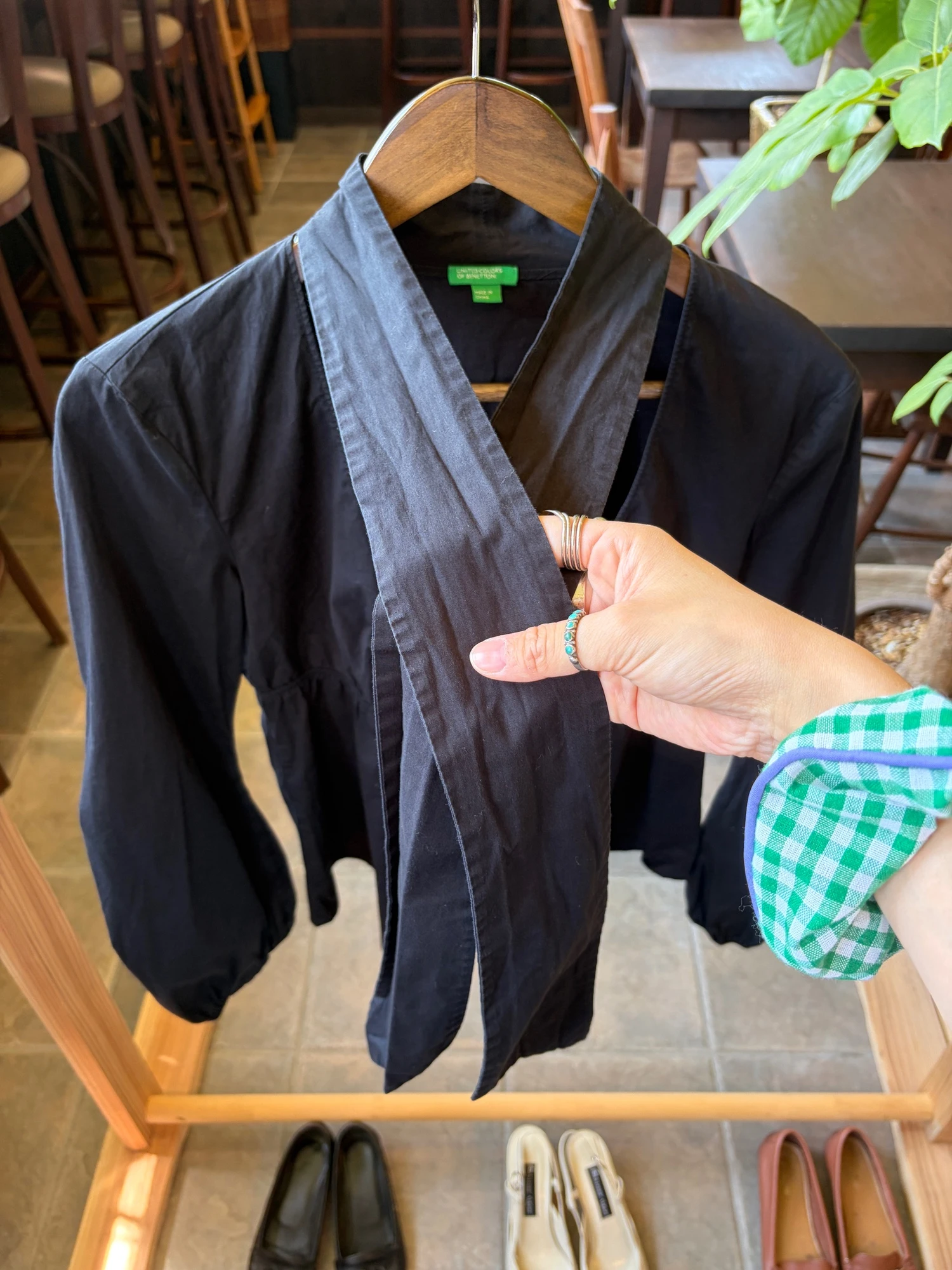 Benetton black tie blouse 8