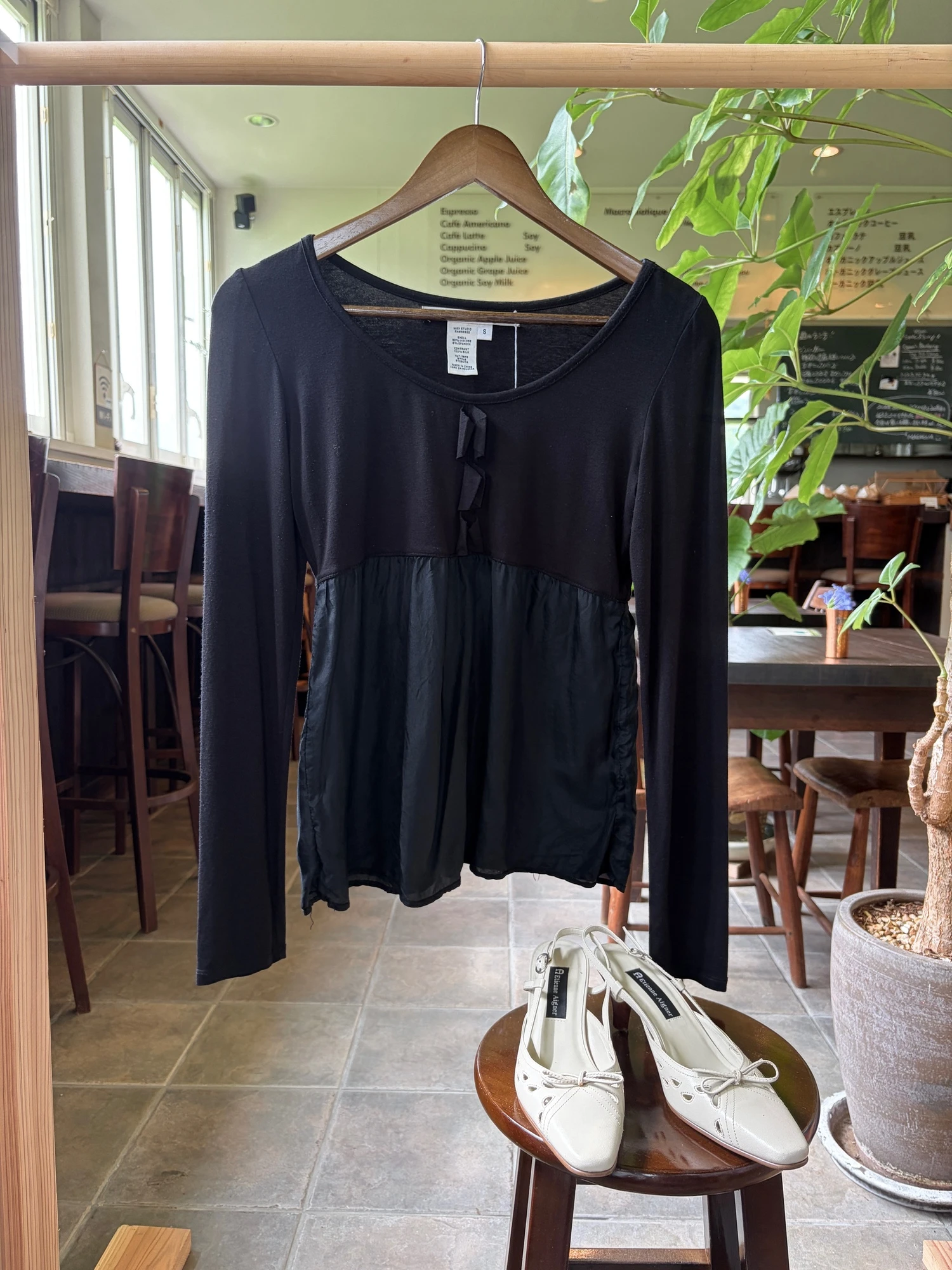 black silk long sleeve tops