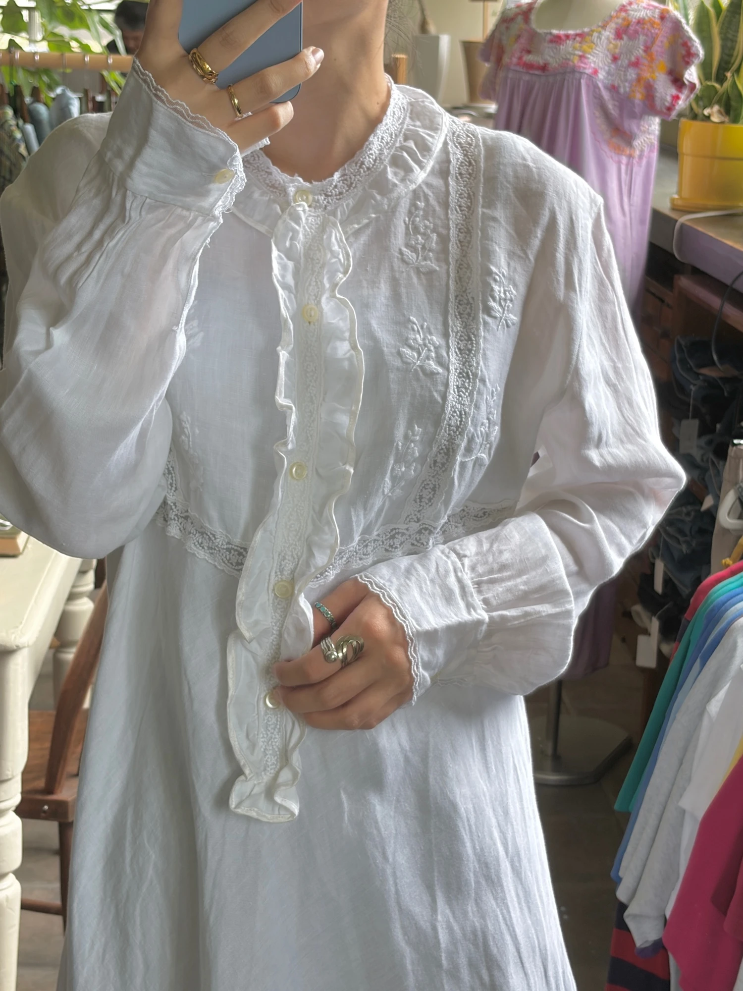 vintage white linen long sleeve dress 2