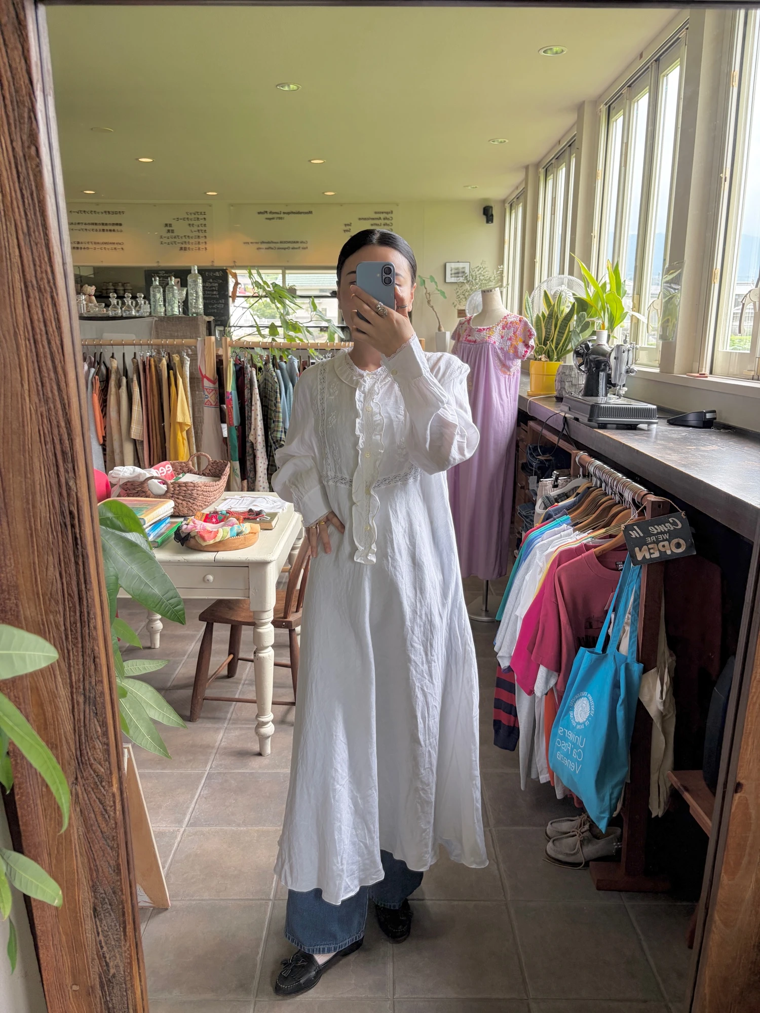 vintage white linen long sleeve dress 7