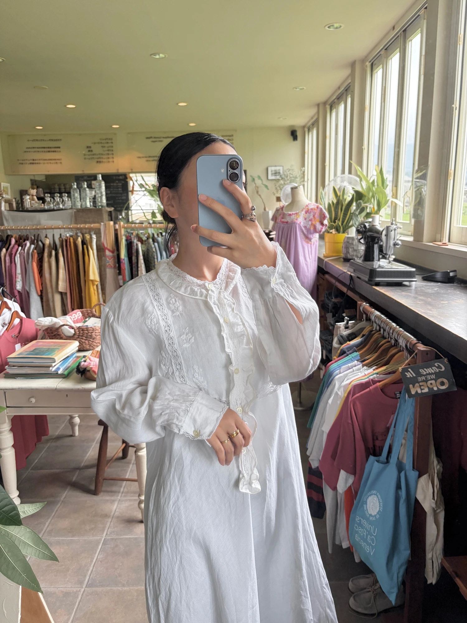 vintage white linen long sleeve dress 8