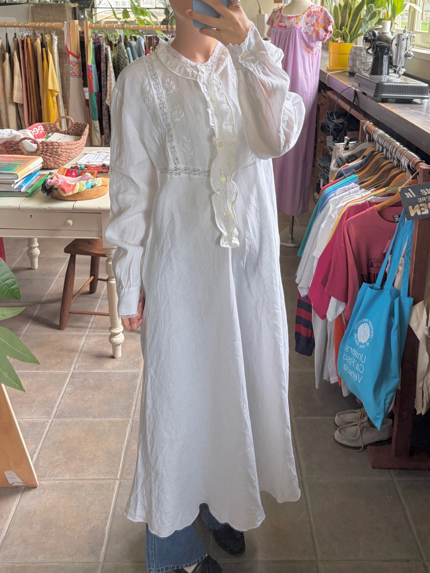 vintage white linen long sleeve dress 12