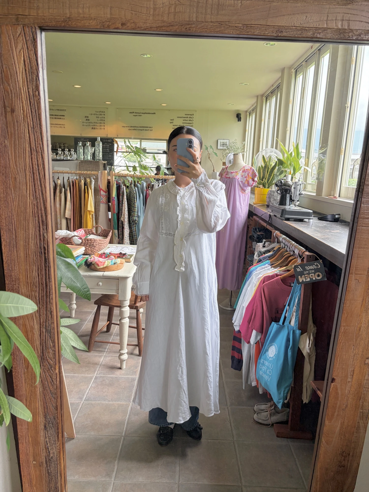vintage white linen long sleeve dress 13