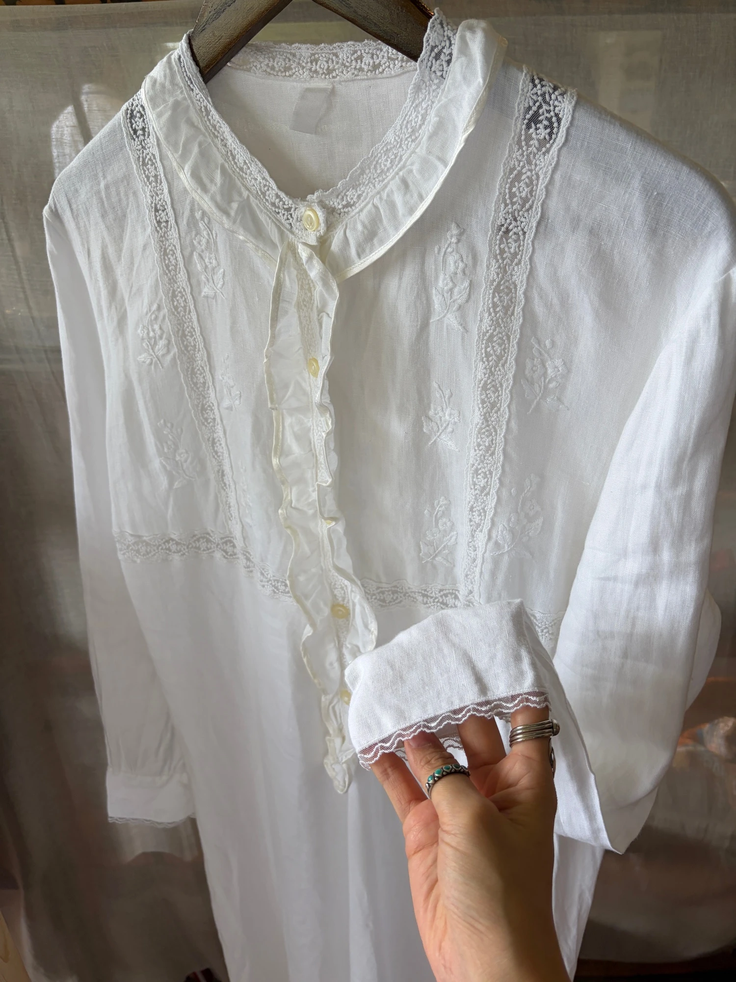 vintage white linen long sleeve dress 5