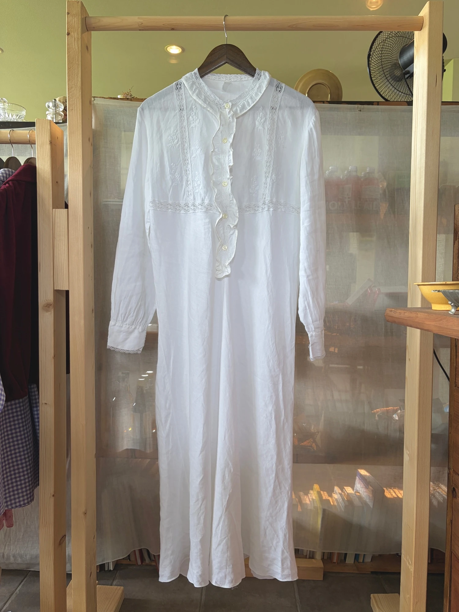 vintage white linen long sleeve dress 3