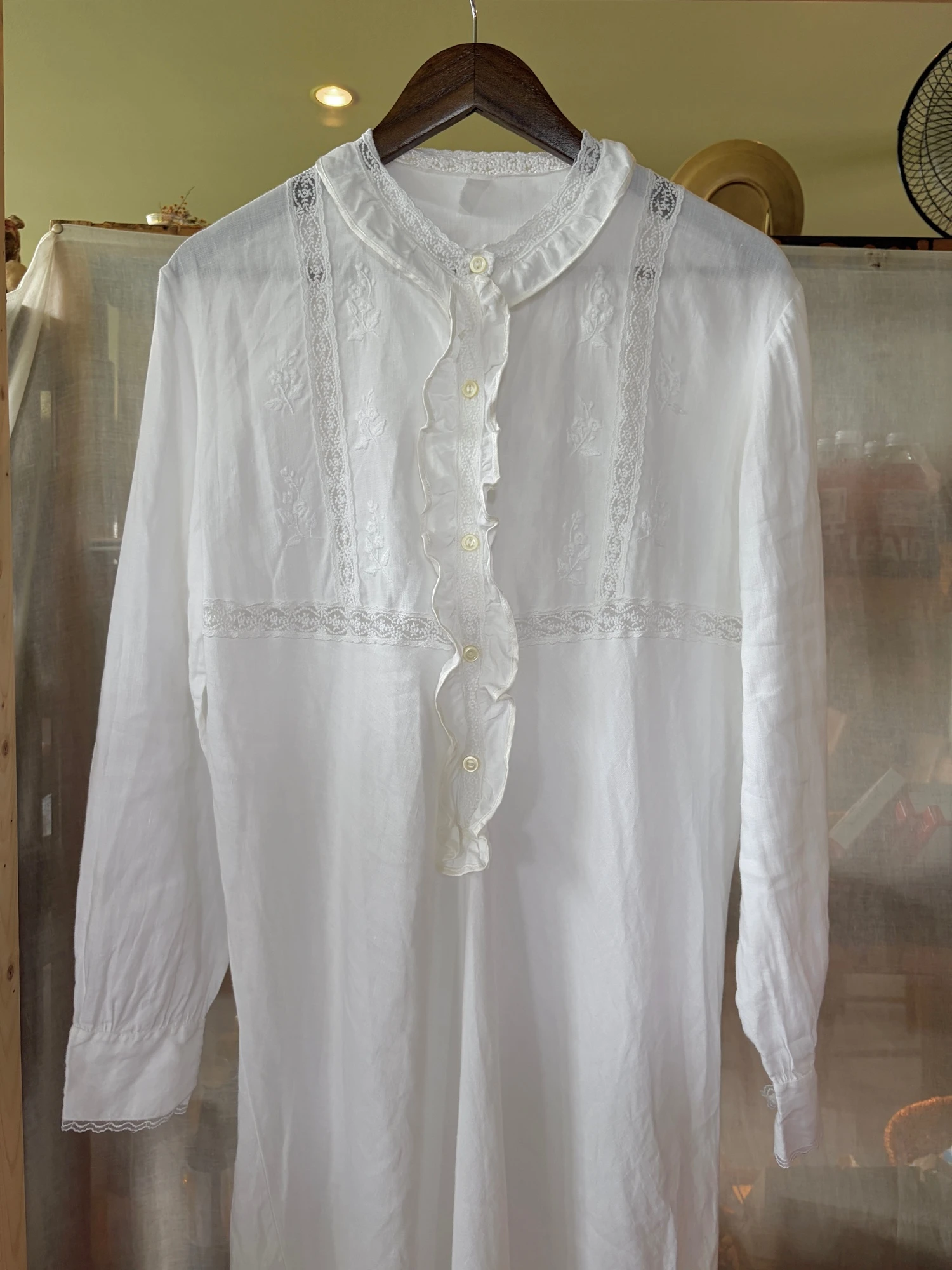 vintage white linen long sleeve dress