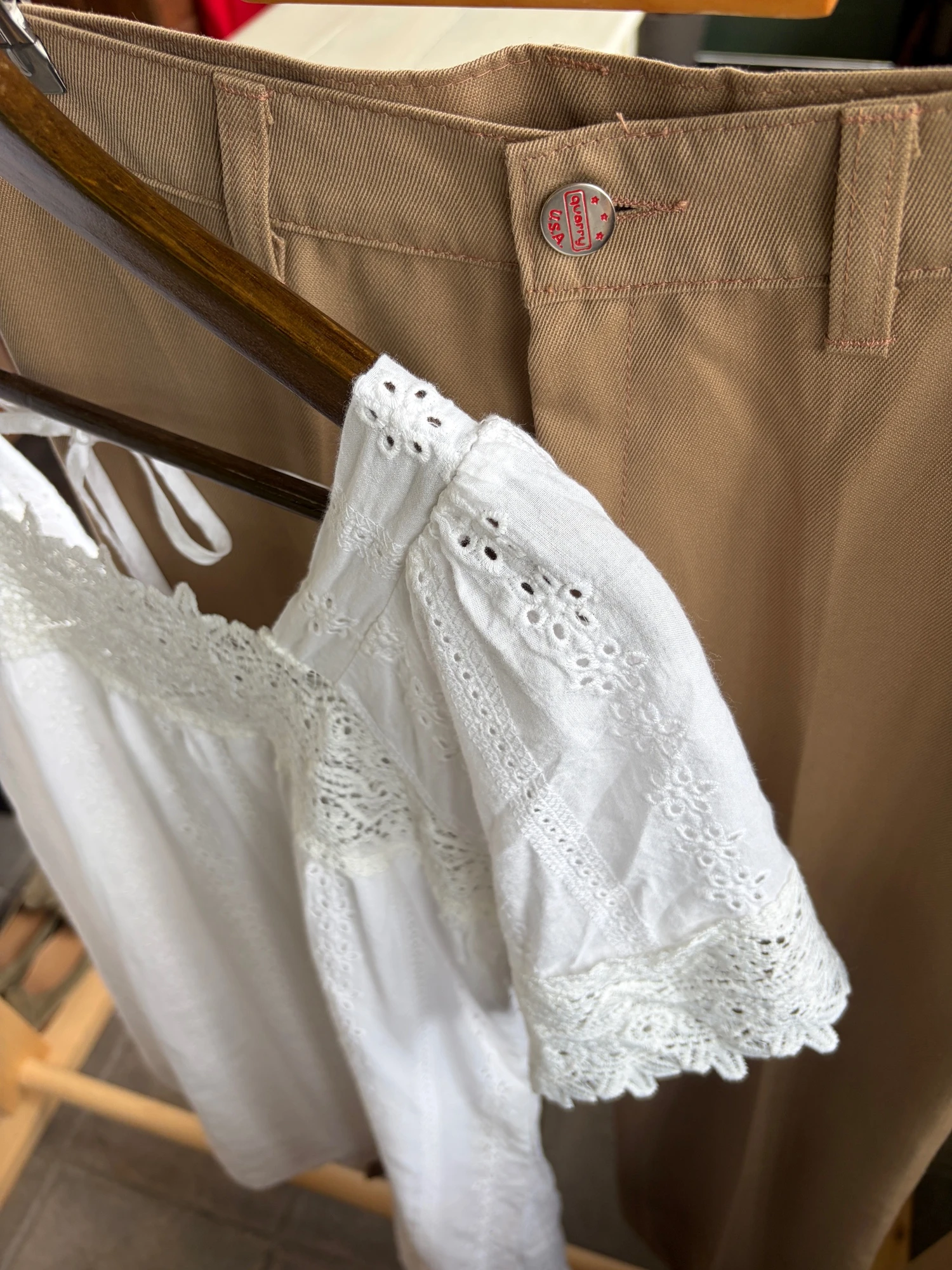 beige flared trousers 9