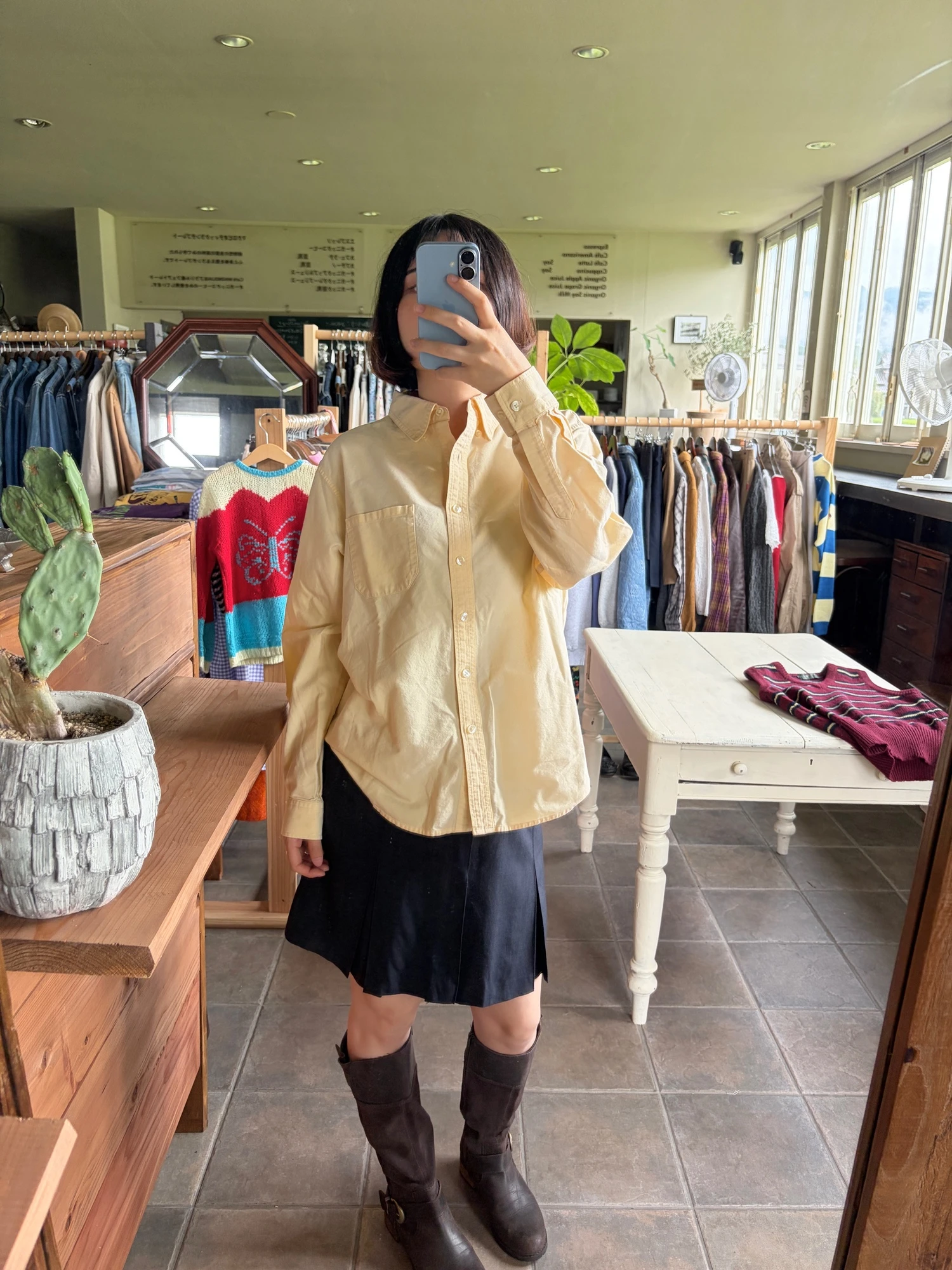 lightyellow cotton long sleeve shirt