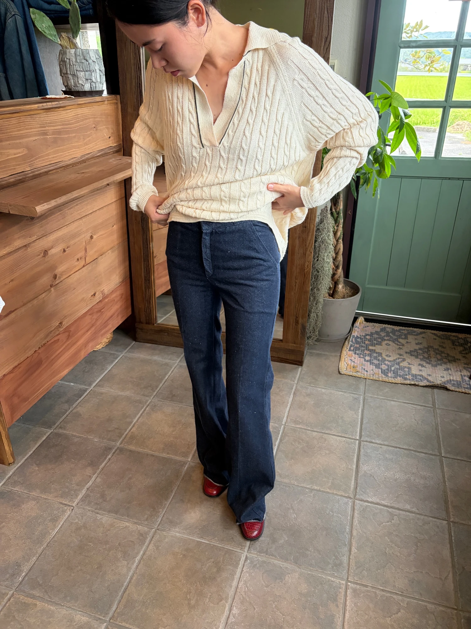 cream white cableknit light sweater 9