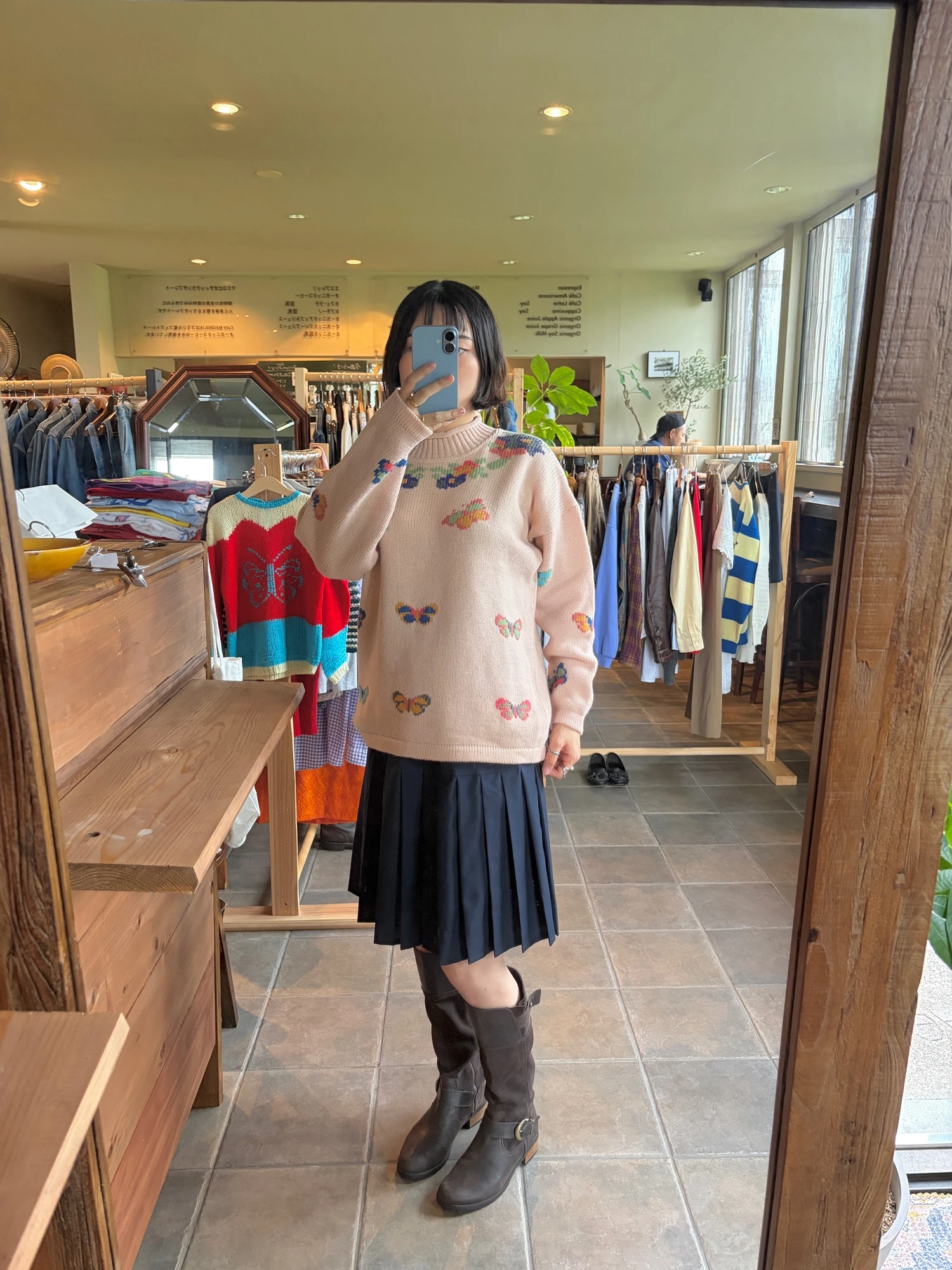 pink beige butterfly knitted sweater 5