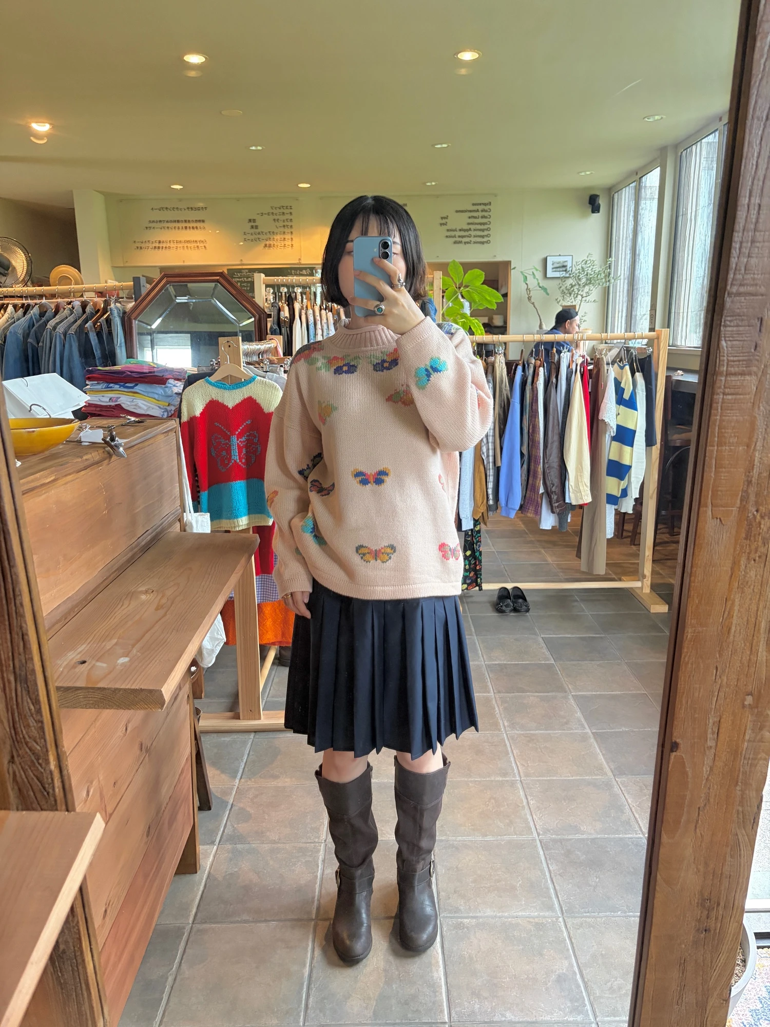 pink beige butterfly knitted sweater 6