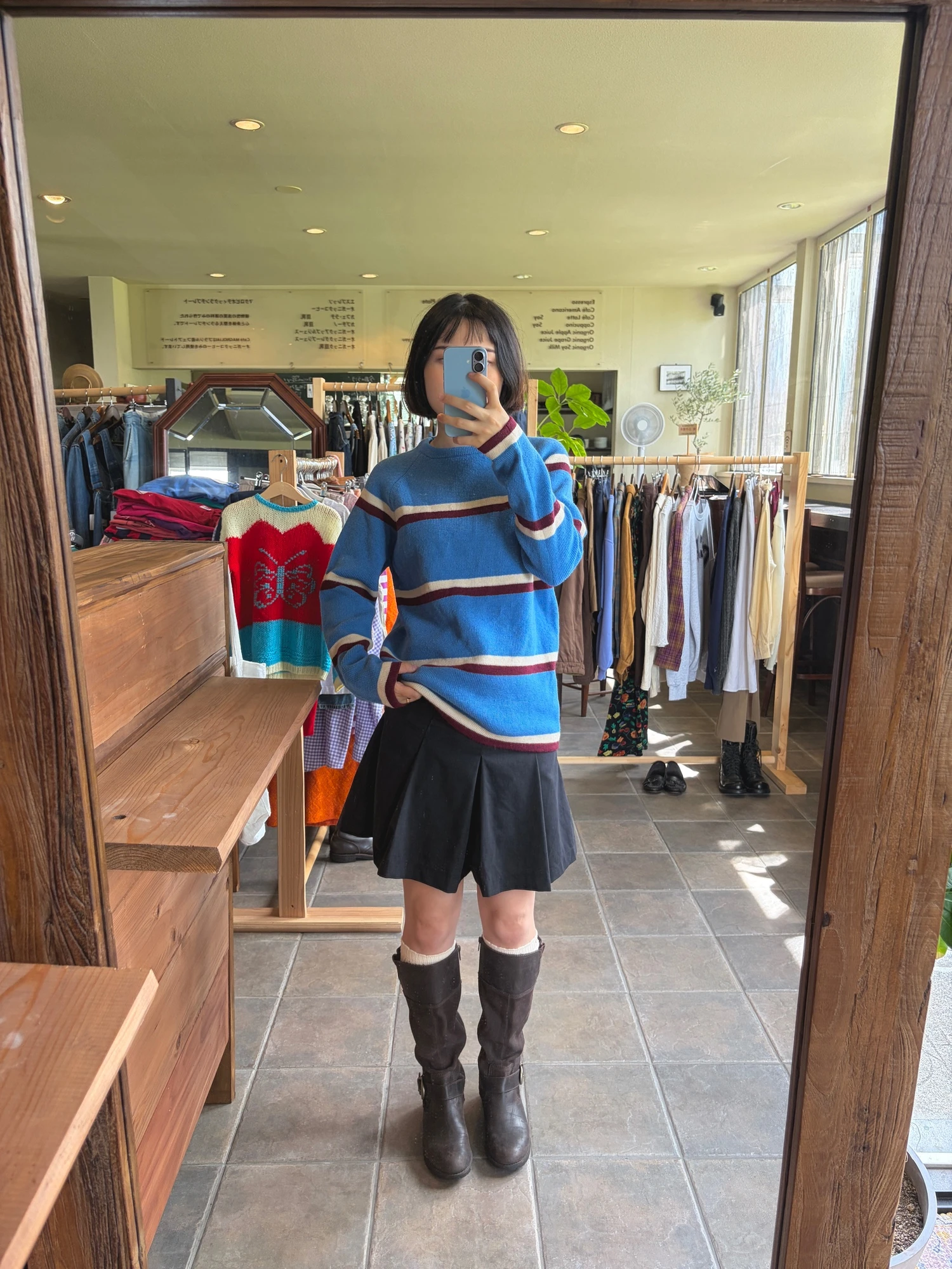 lightblue & burgundy raglan sweater 2