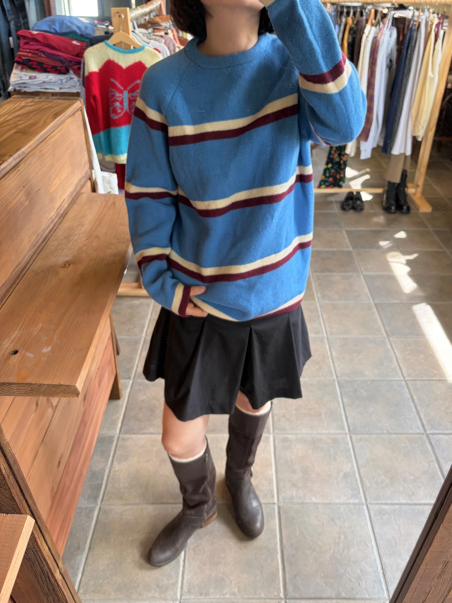 lightblue & burgundy raglan sweater 9