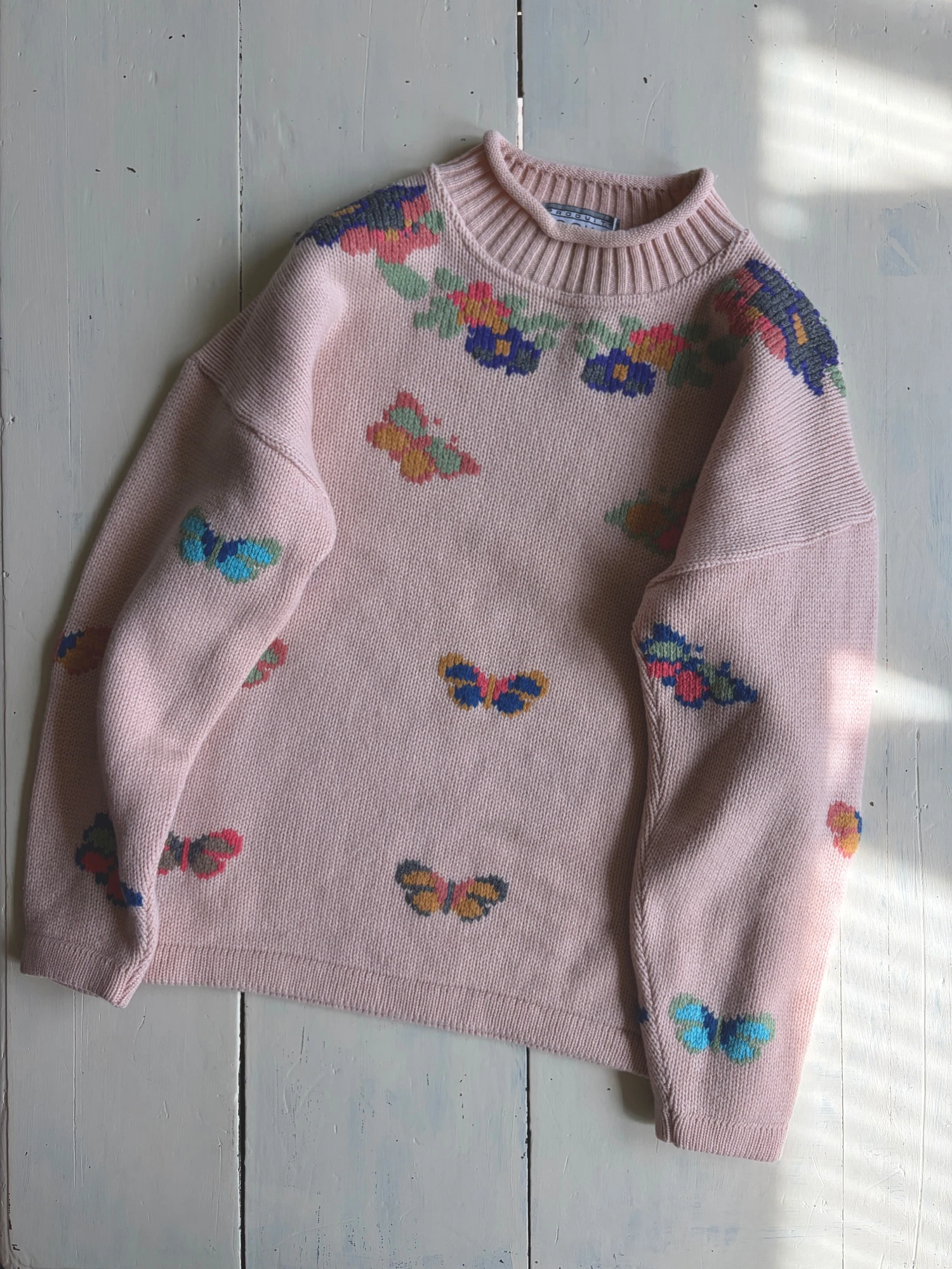 pink beige butterfly knitted sweater 9