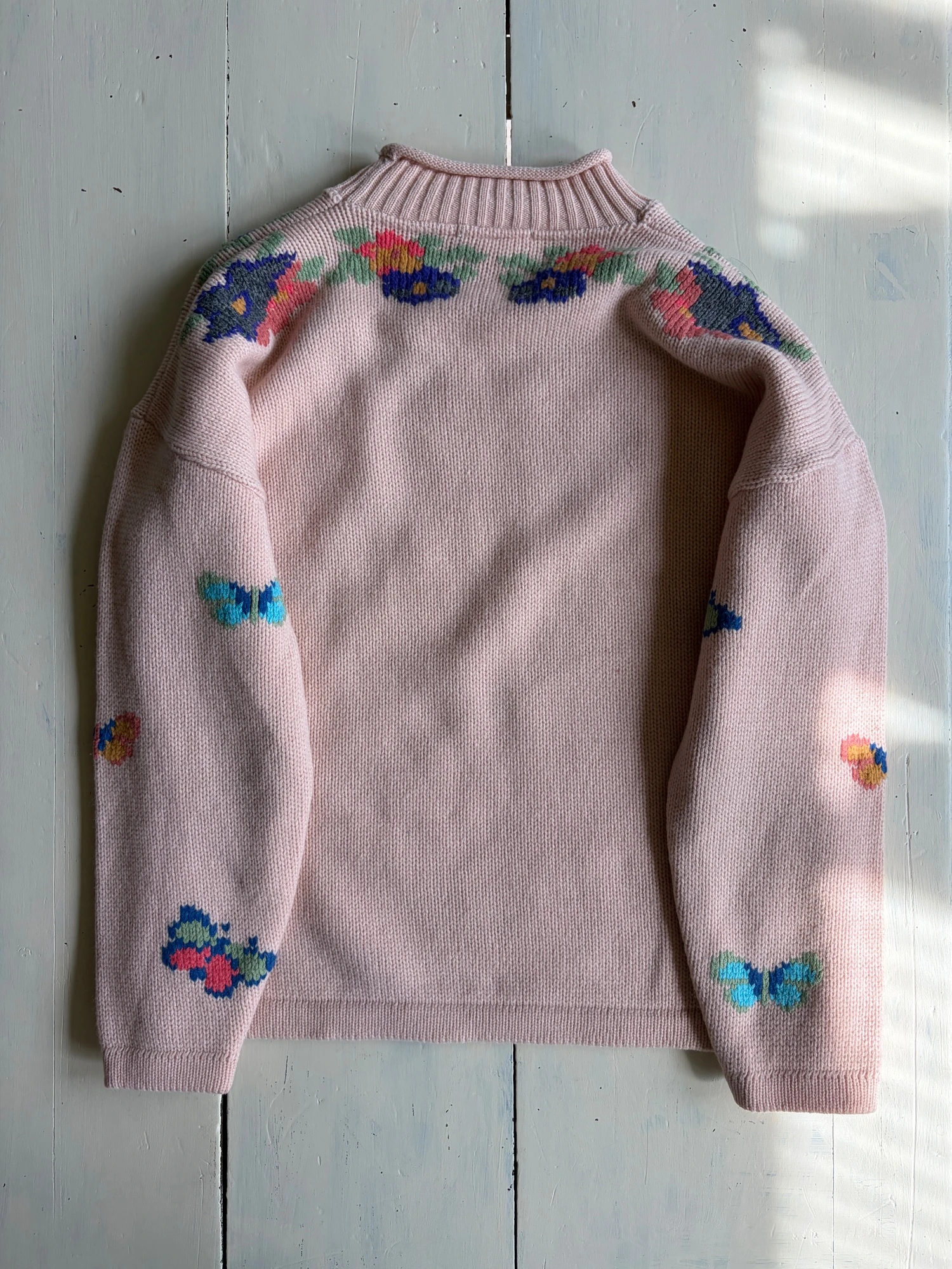 pink beige butterfly knitted sweater 4