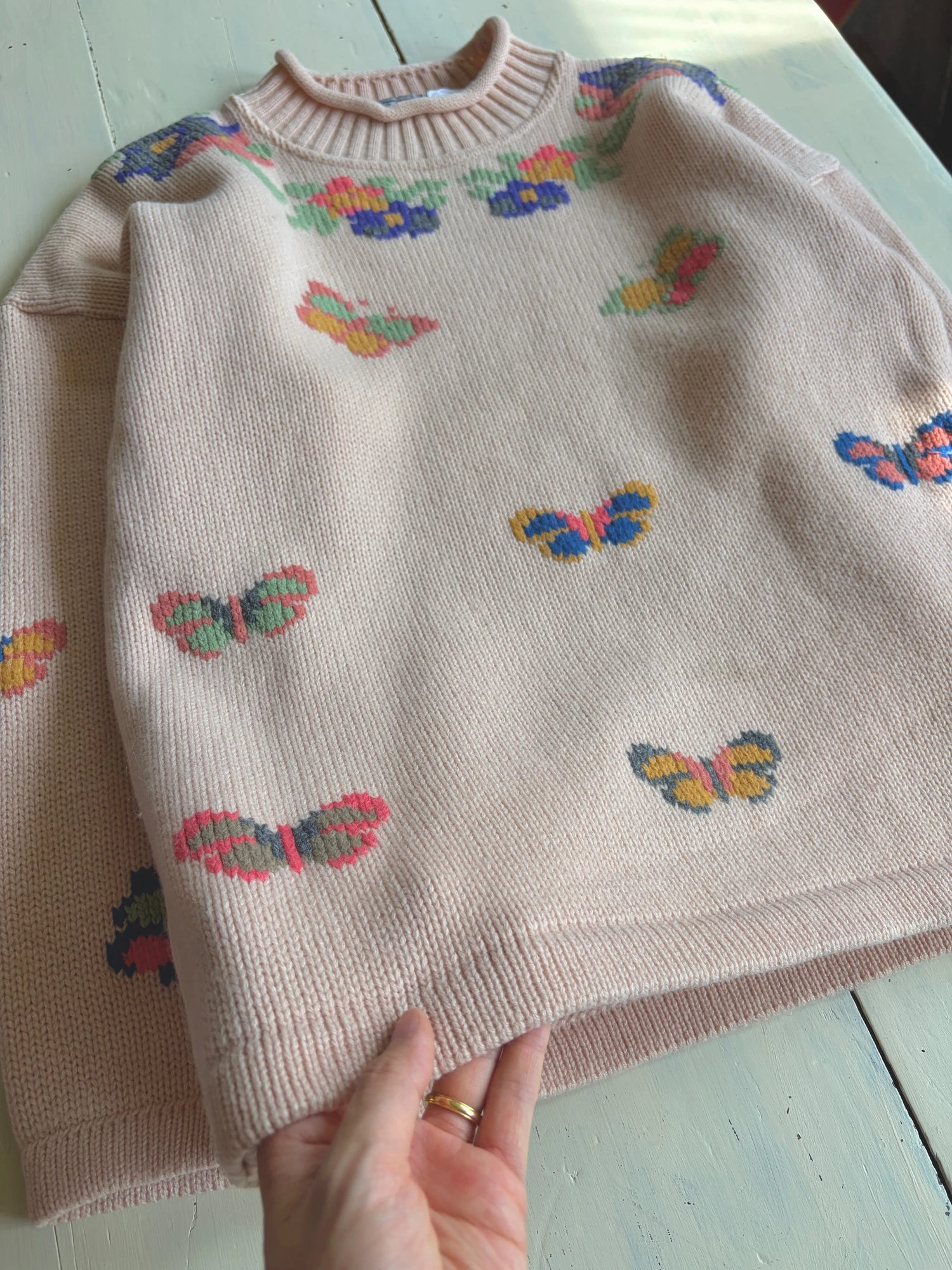 pink beige butterfly knitted sweater 11