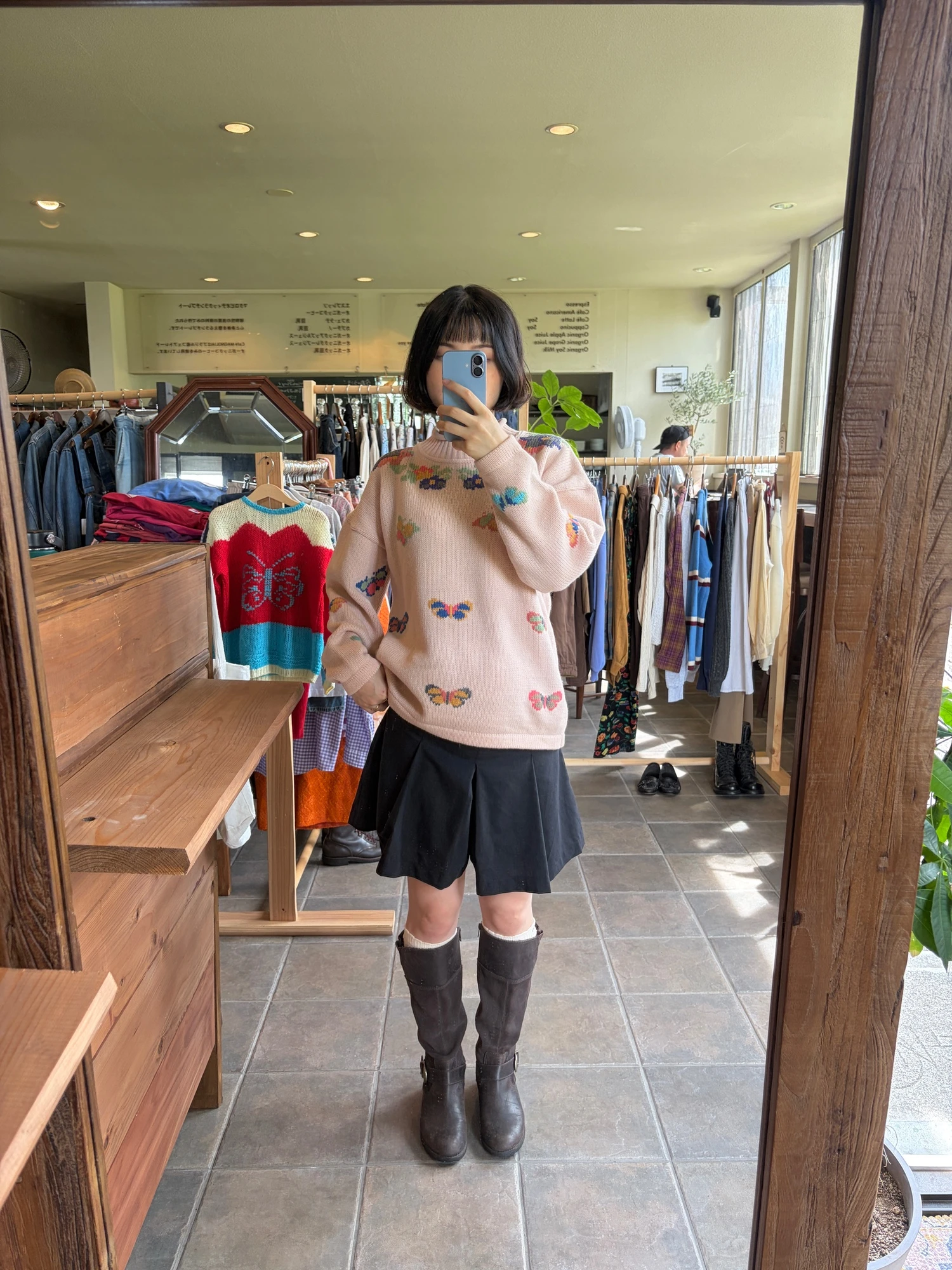 pink beige butterfly knitted sweater 2
