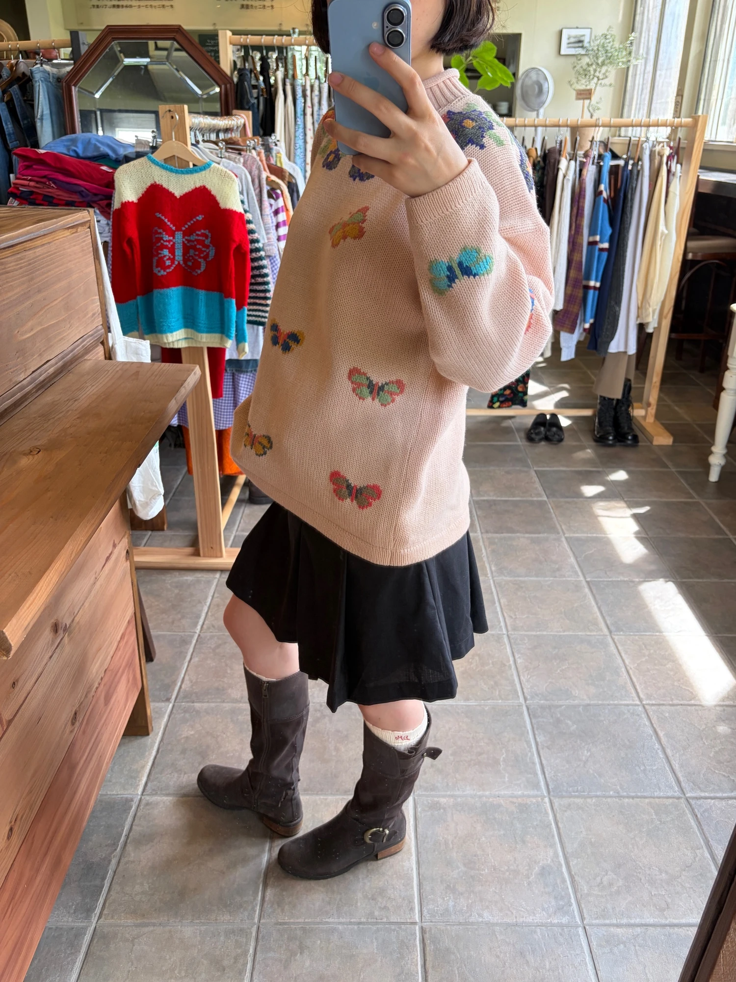 pink beige butterfly knitted sweater 8