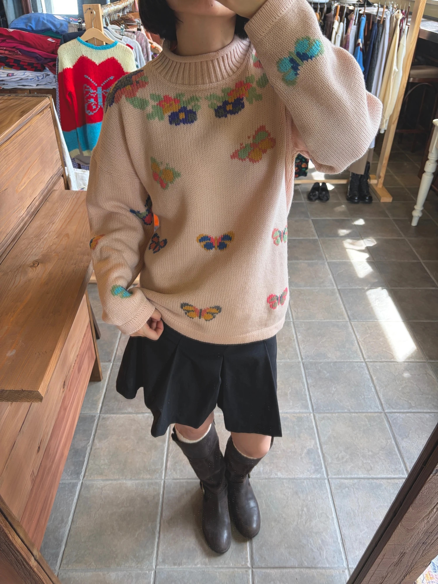 pink beige butterfly knitted sweater 7