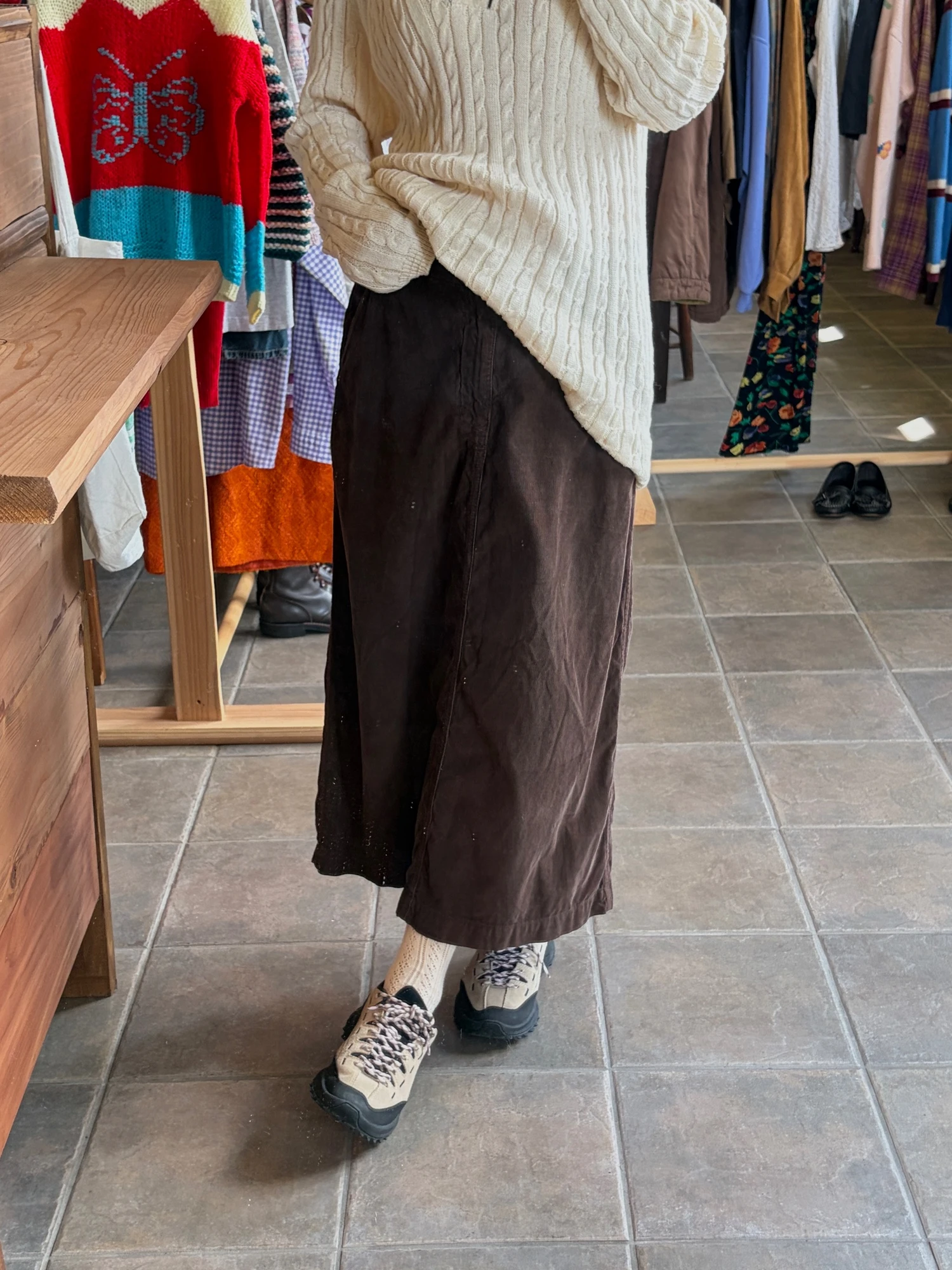 made in usa brown corduroy long skirt 7