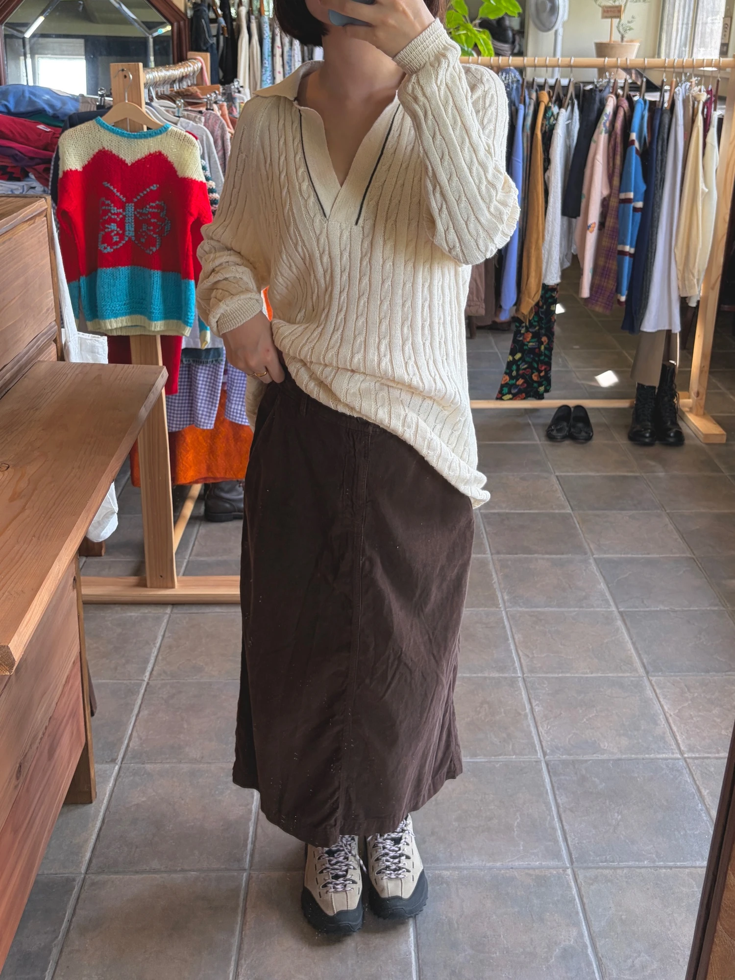 made in usa brown corduroy long skirt 8