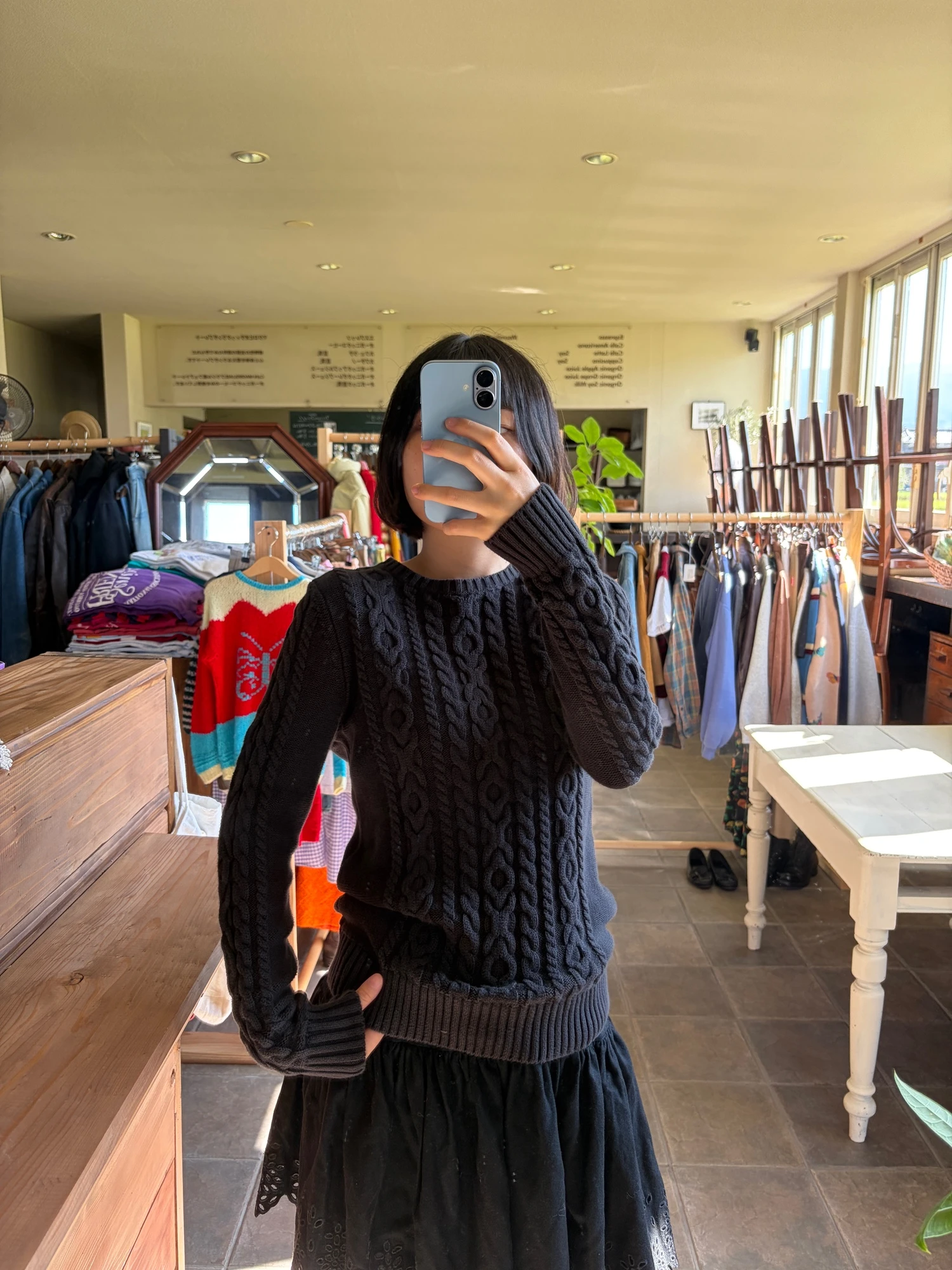 LLbean black cotton knit sweater 3