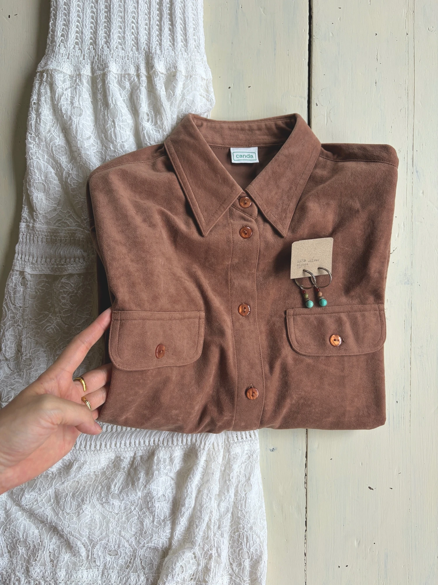 brown suede-like long sleeve shirt 3