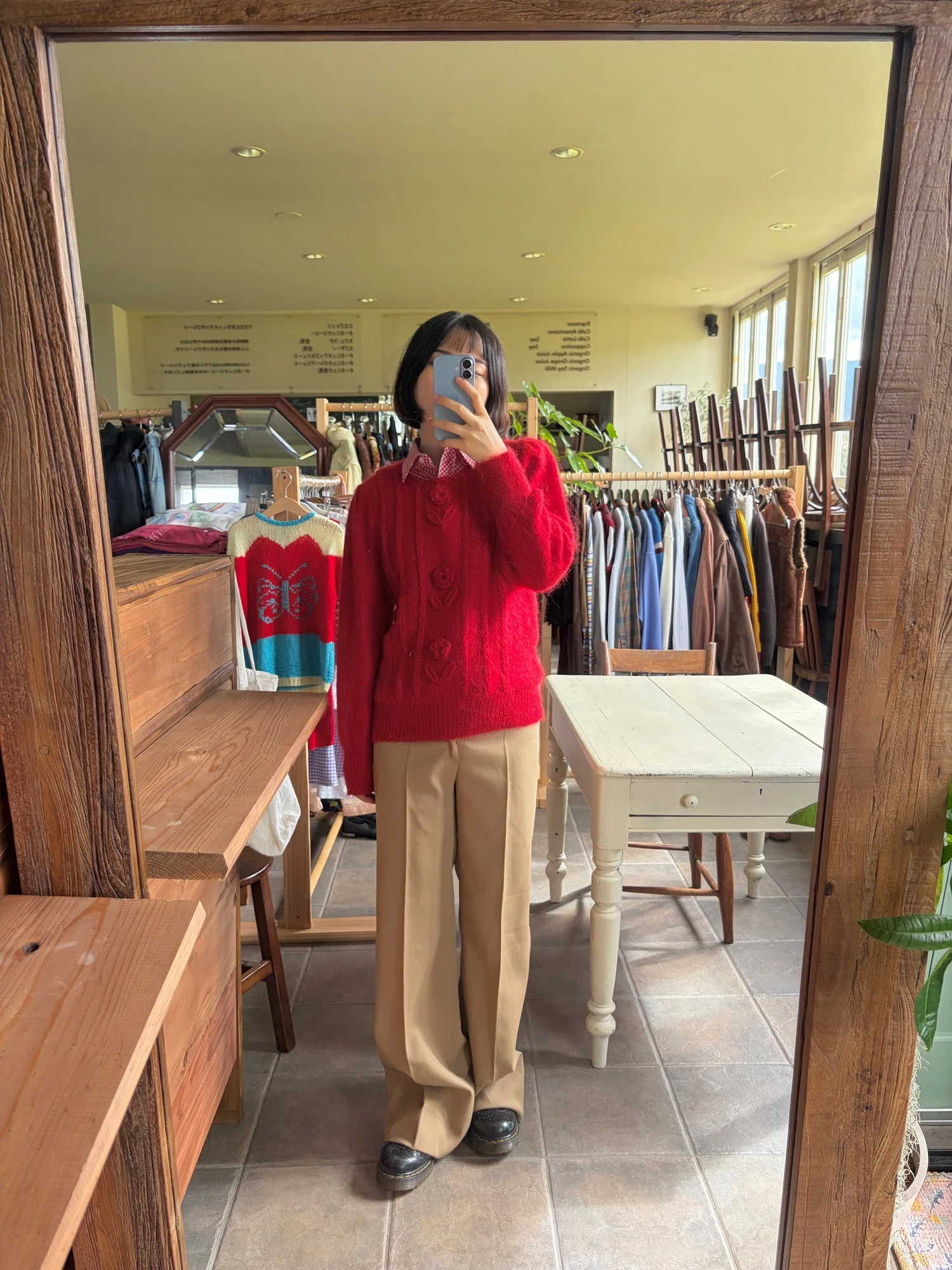 red mohair flower design sweater 3
