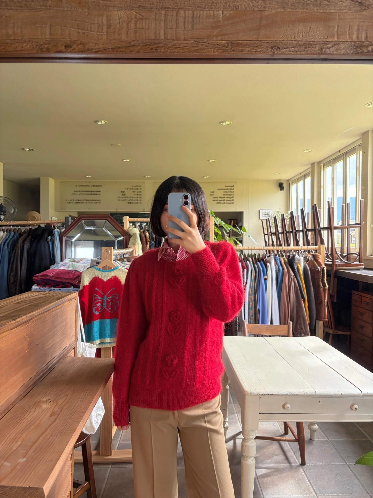 red mohair flower design sweater 4