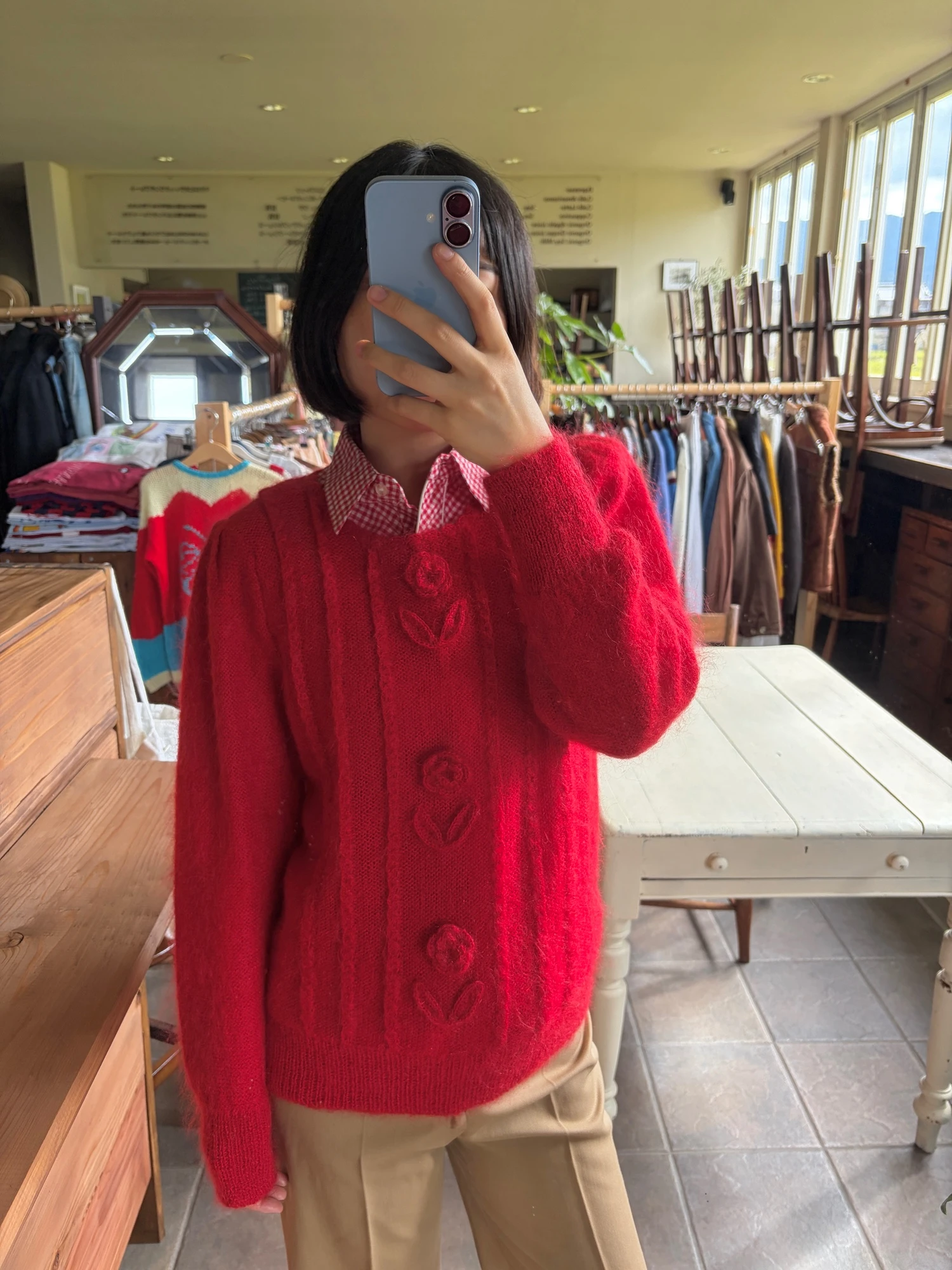 red mohair flower design sweater 9