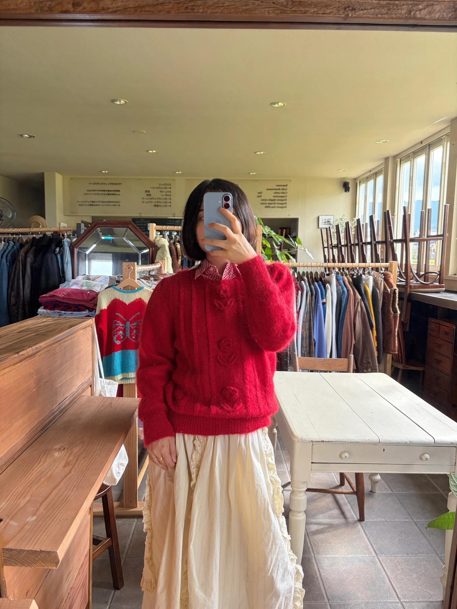 red mohair flower design sweater 10