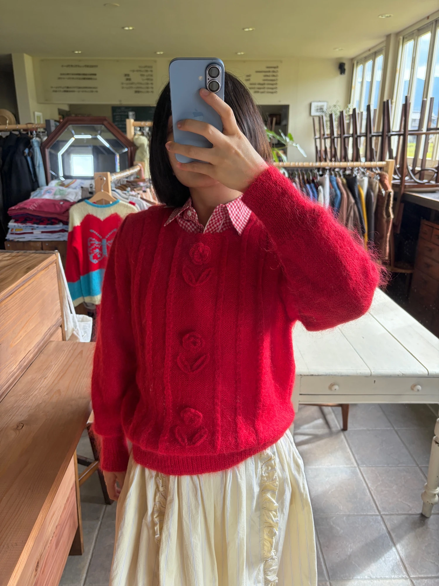 red mohair flower design sweater 11