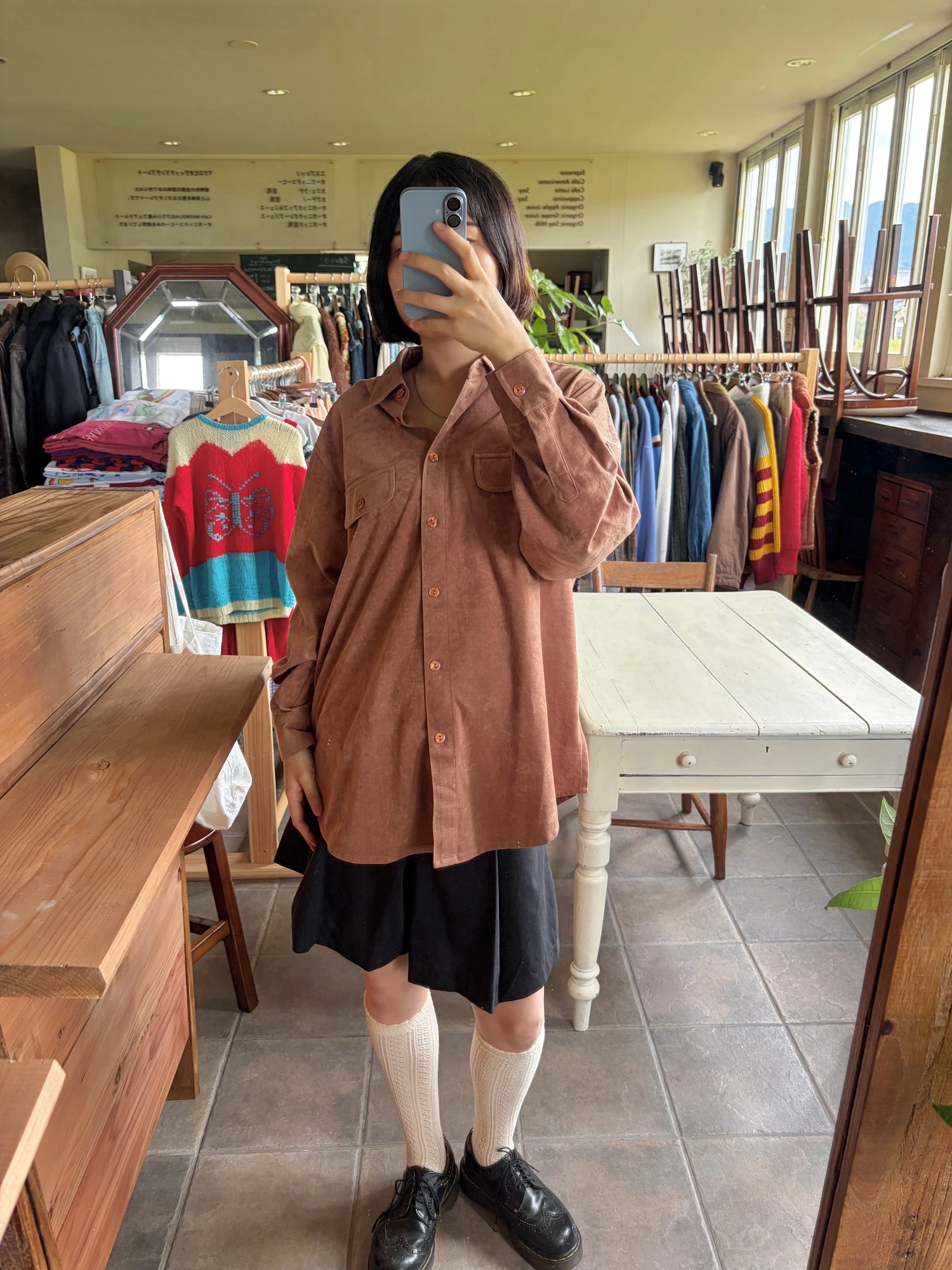 brown suede-like long sleeve shirt 6