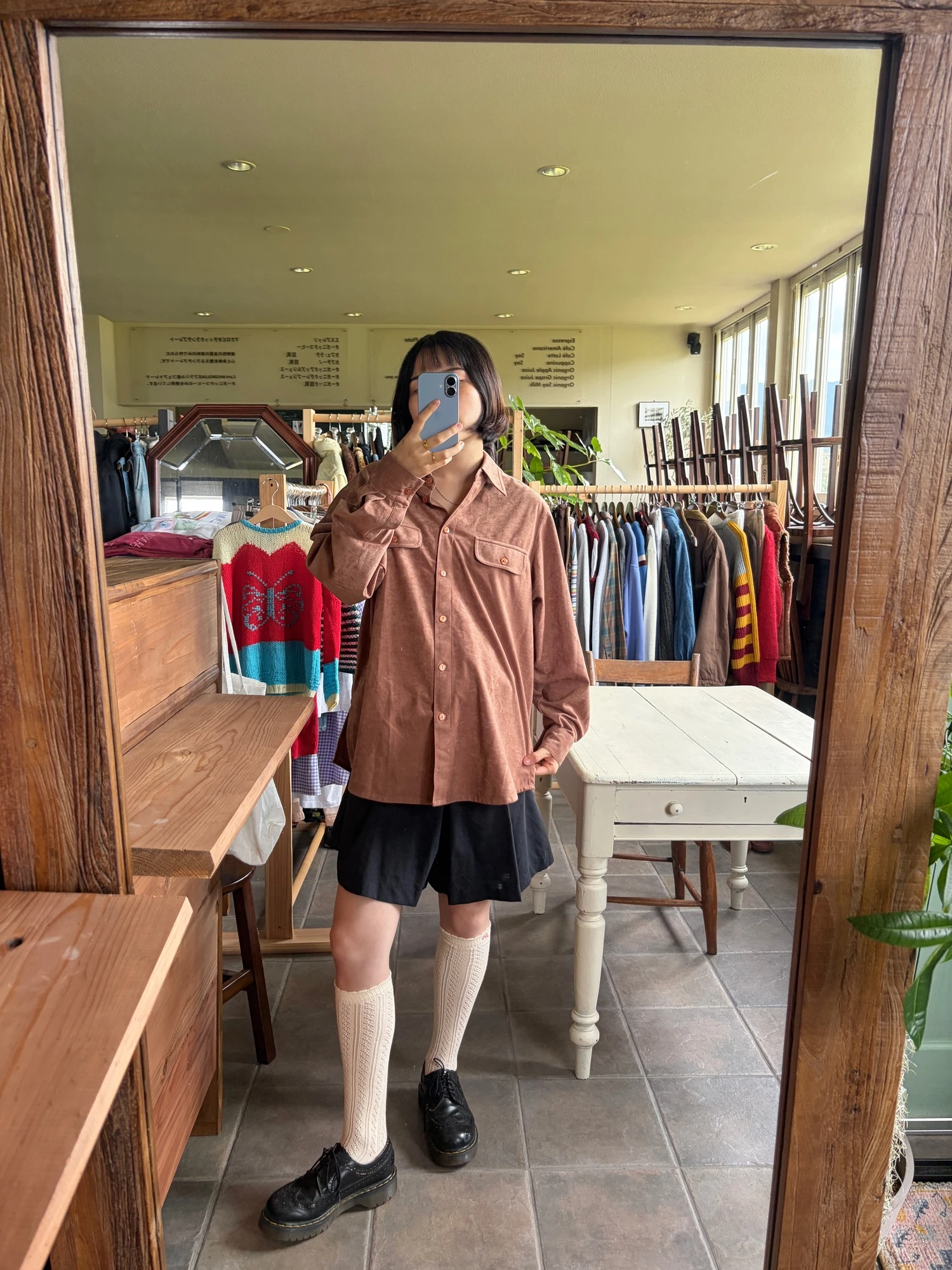 brown suede-like long sleeve shirt